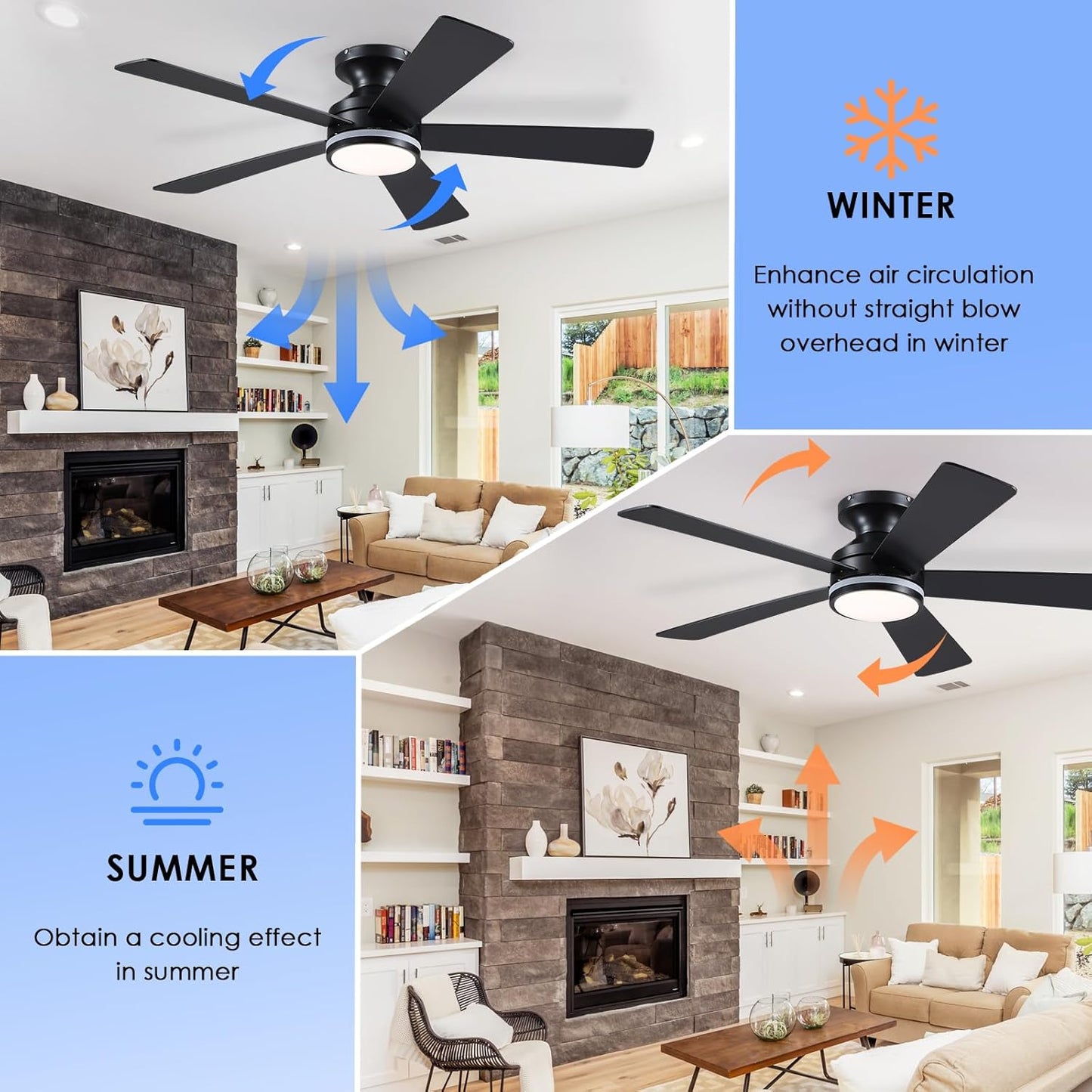 46 Inch Black RGB Ceiling Fan
