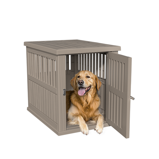 Bellura Pet - Extra Large Brown Resin Dog Cage for Ventilation and Comfortable Living Space - Perfect Choice for Large Breeds