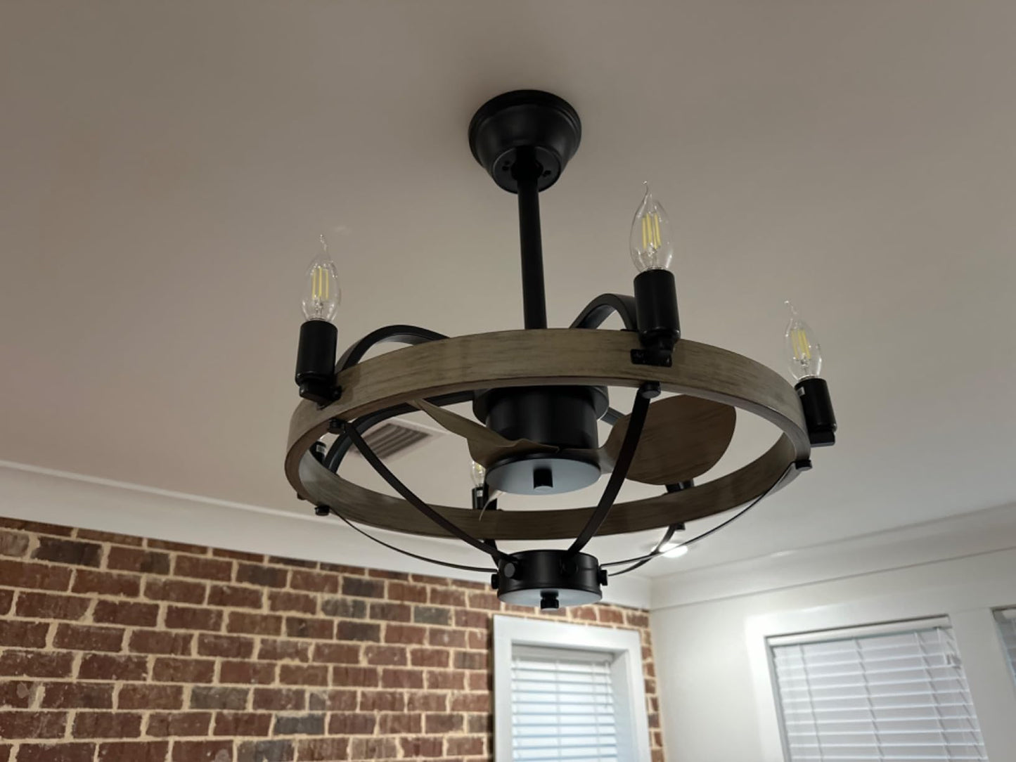 23/32 Inches Caged Ceiling Fan with Light and Remote,Modern Farmhouse Ceiling Fan Light for Living Room,Kitchen,Dinning Room, Black Rustic Chandelier Candles