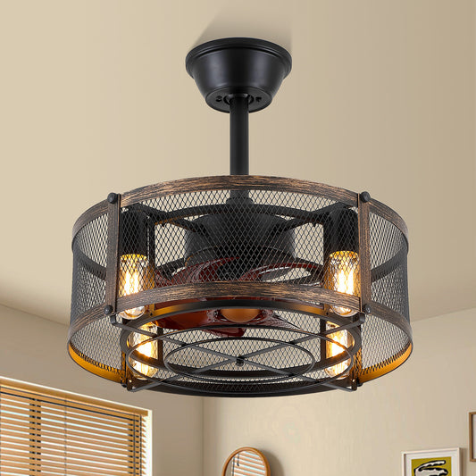 18 Inch Caged Ceiling Fan with Light,Reversible DC Motor,Remote Control for Timer Setting,6 Speed Wind,for Bedroom,Kitchen,Outdoors