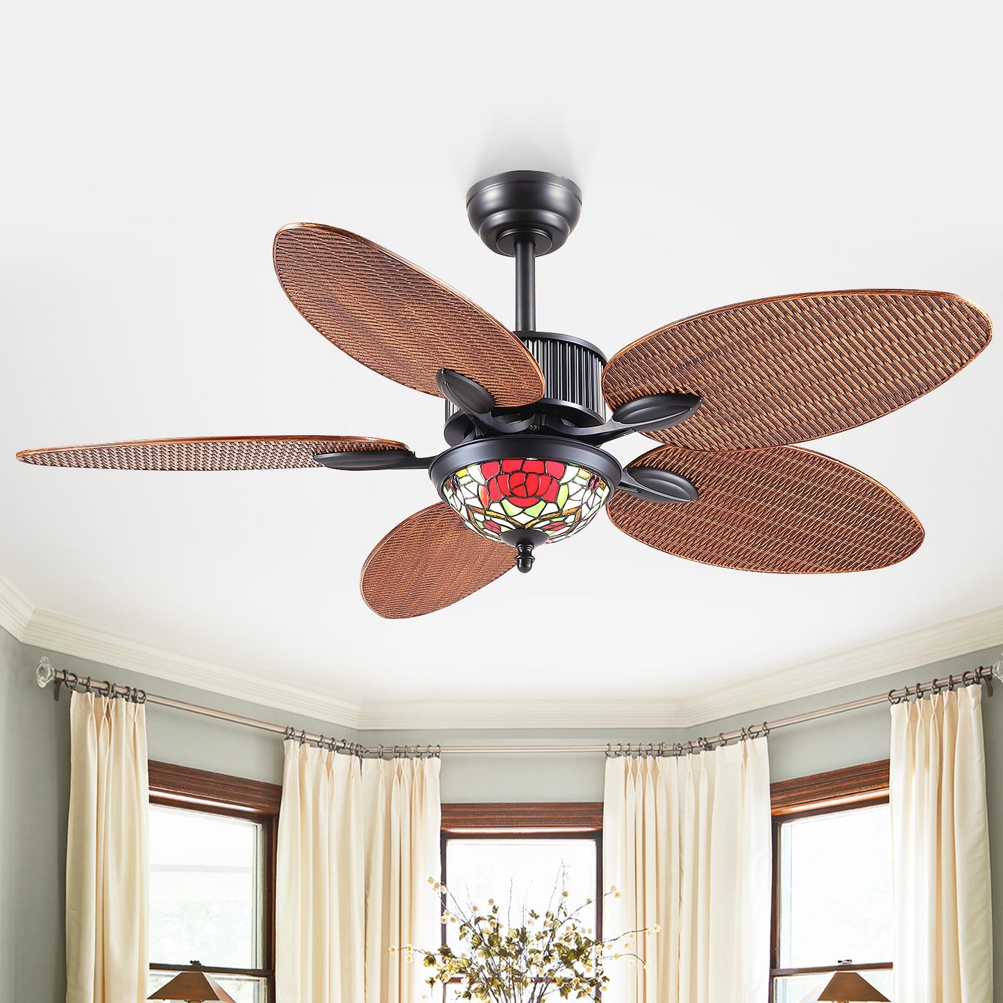 50" Downrod Ceiling Fan with Brown Blades