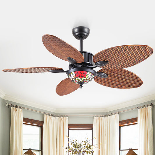 50" Downrod Ceiling Fan with Brown Blades