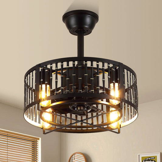 18 Inch Caged Ceiling Fan with Light and Remote,Downrod Bladeless Ceiling Fan Light,for Dining Room,Kitchen,Bedroom