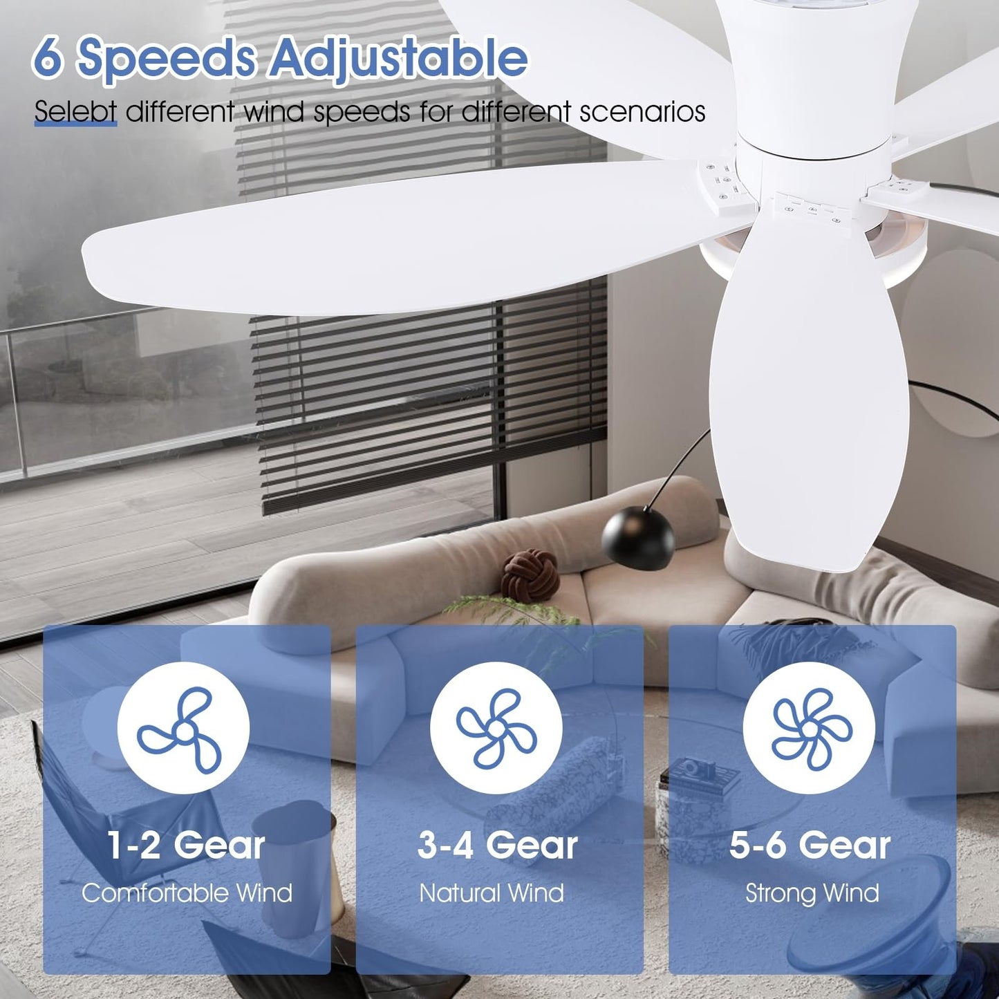 42 Inch Low Profile Ceiling Fan , Flush Mount Ceiling Fan