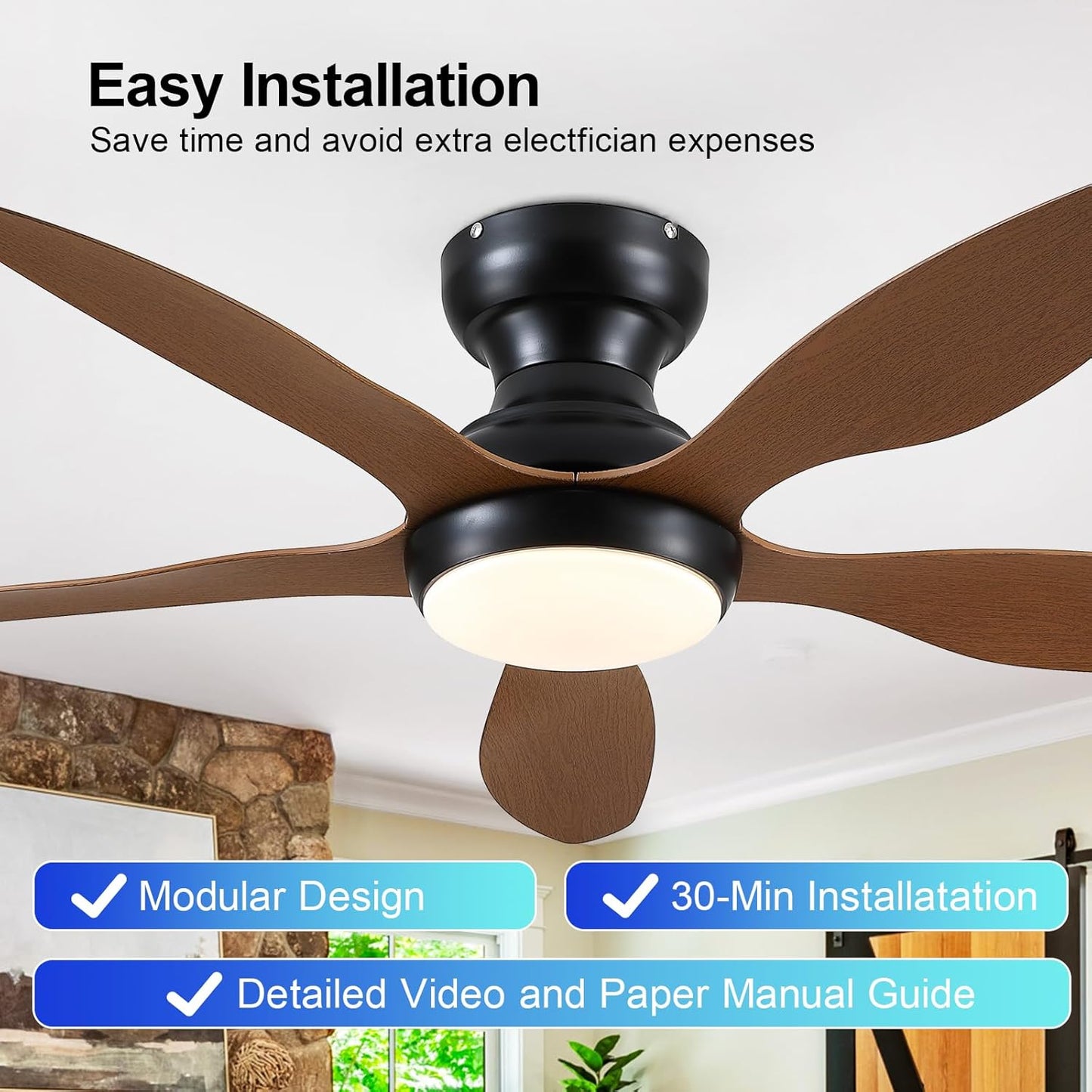 46" Flush Mount Ceiling Fan,Low Profile Ceiling Fan