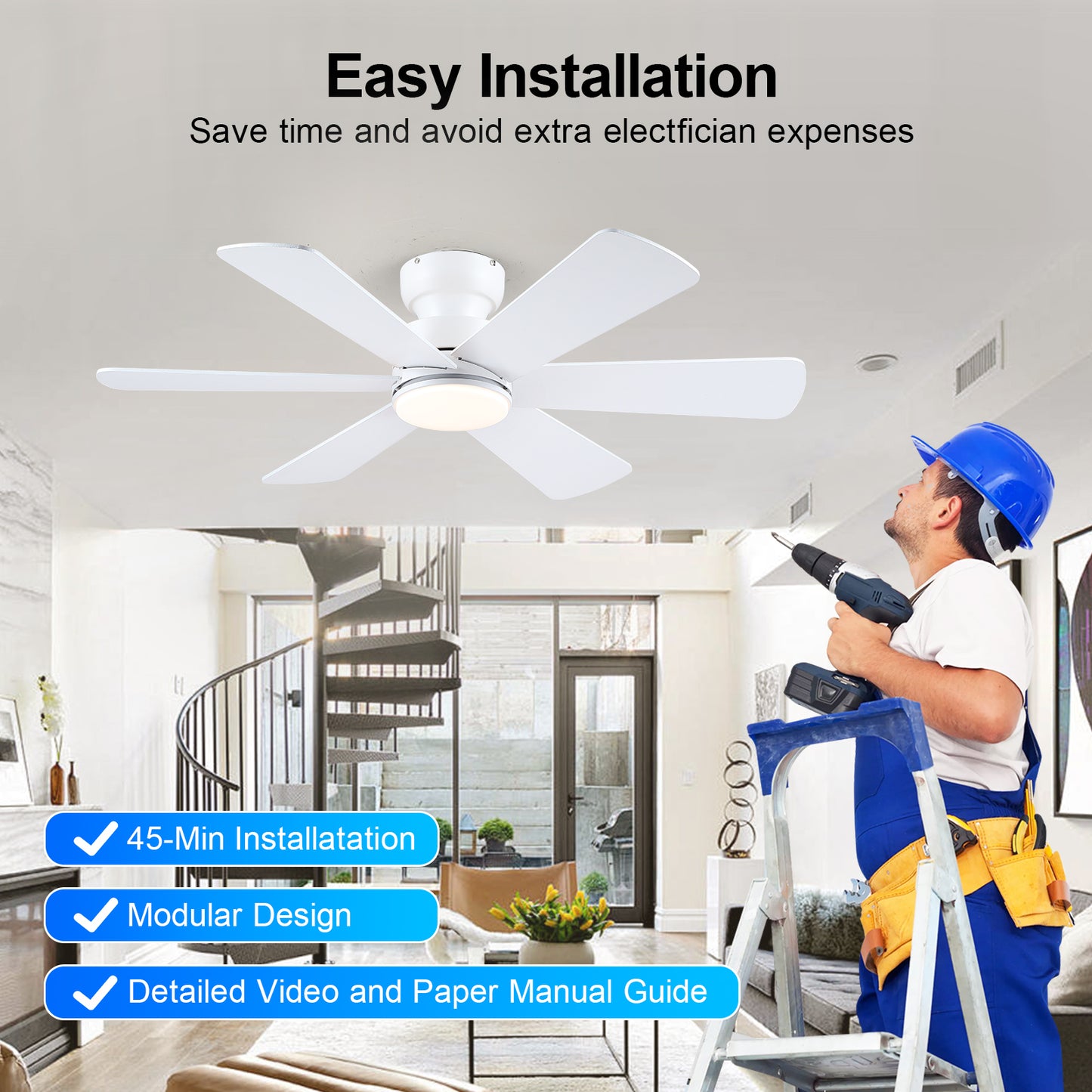 46 Inch Downrod  Ceiling Fan with 5 Blades