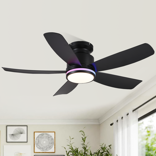 41 Inches RGB Ceiling Fan with Light,3CCT LED,Reversible DC Motor,Flush Mount Ceiling Fan