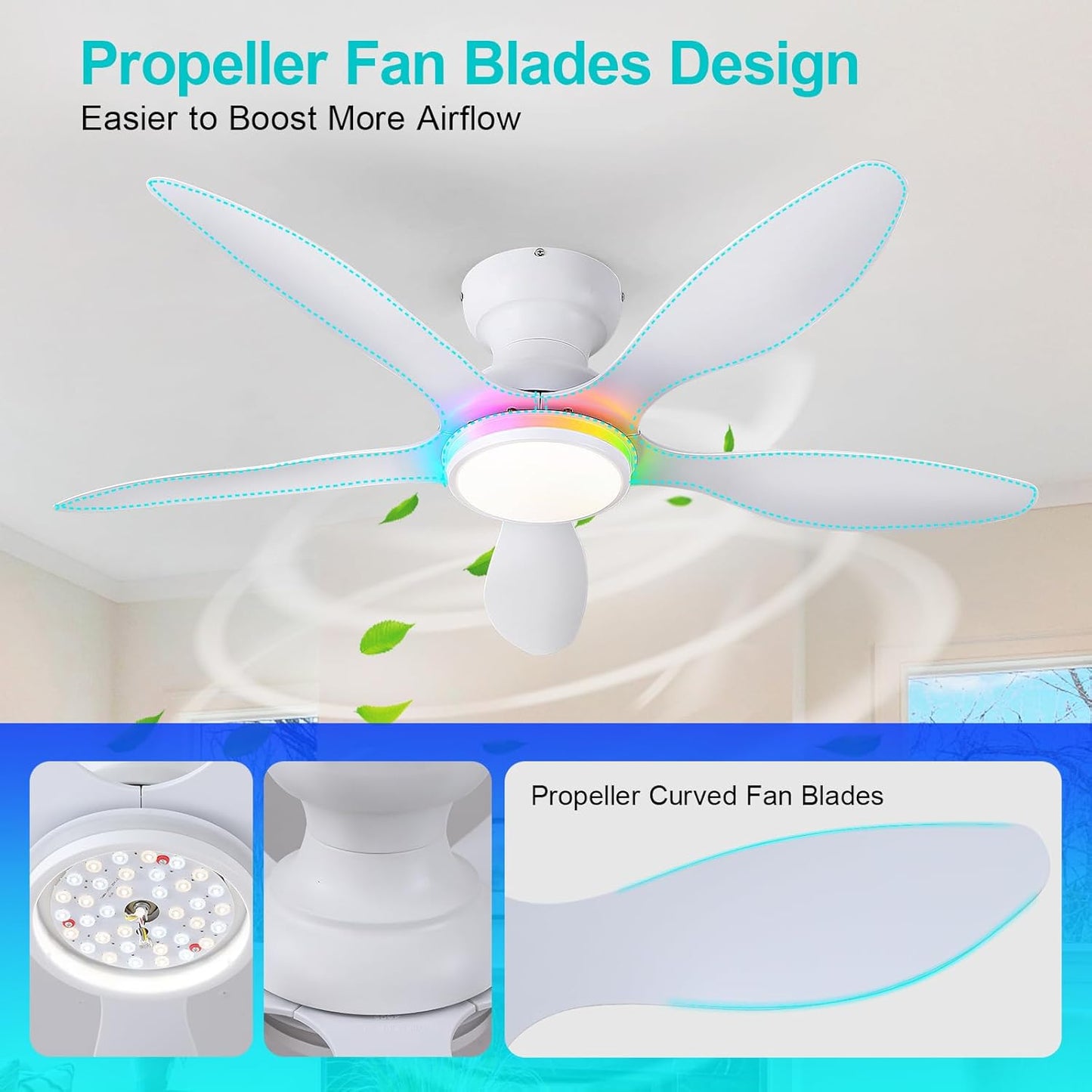 46" Flush Mount Ceiling Fan,Low Profile Ceiling Fan