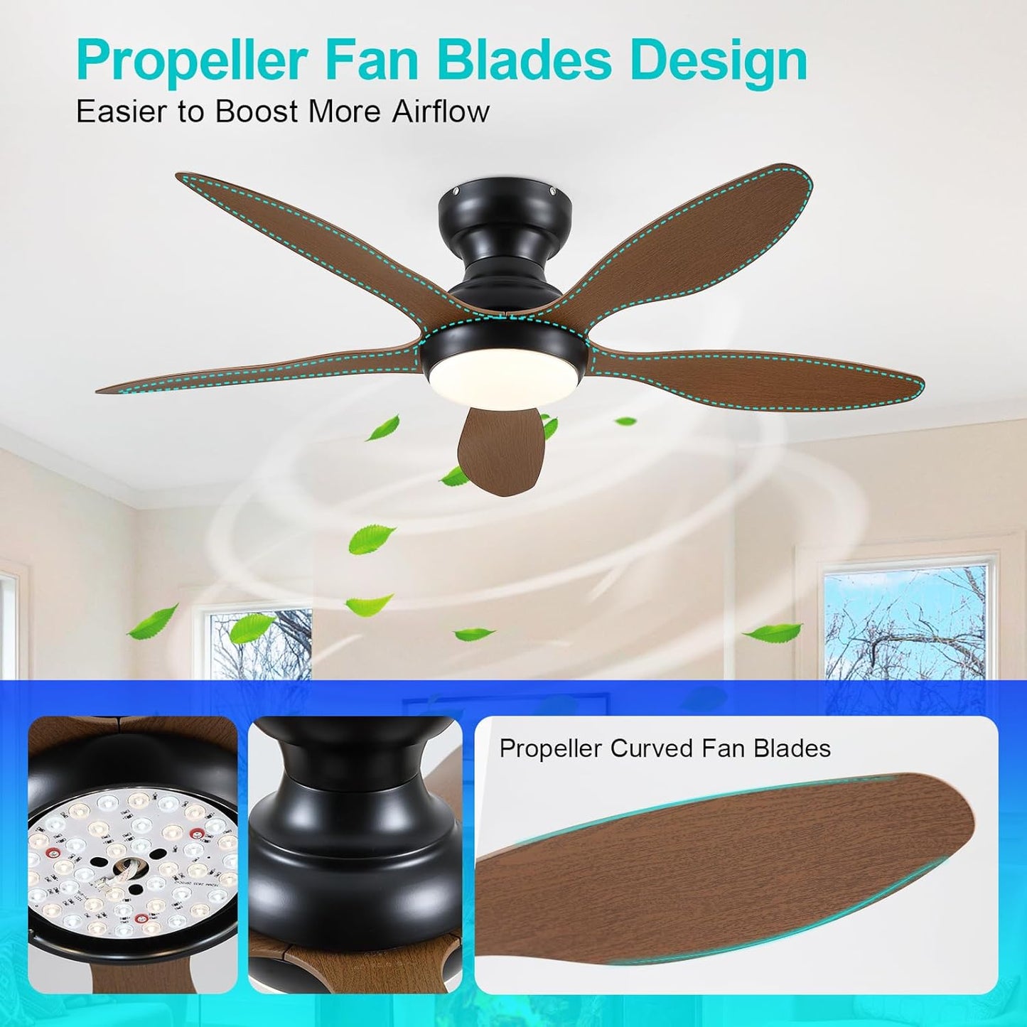 46" Flush Mount Ceiling Fan,Low Profile Ceiling Fan