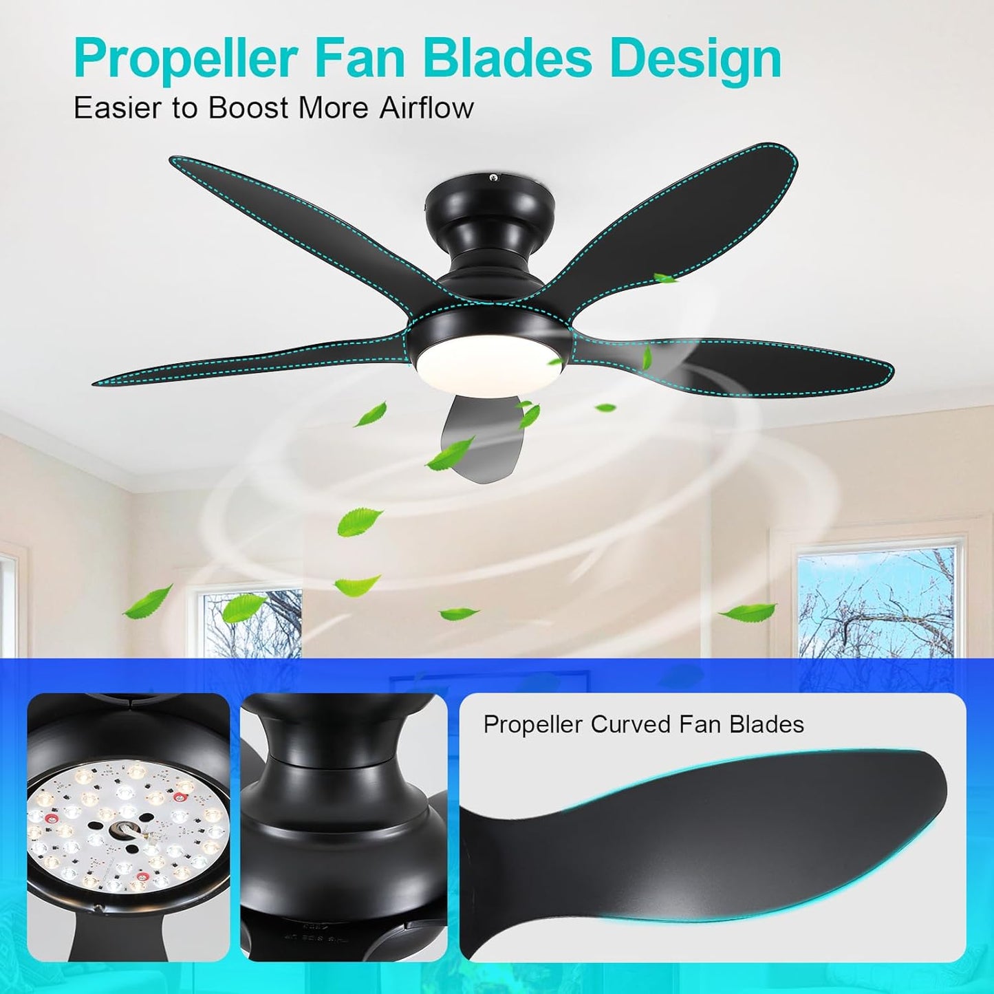 46" Flush Mount Ceiling Fan,Low Profile Ceiling Fan