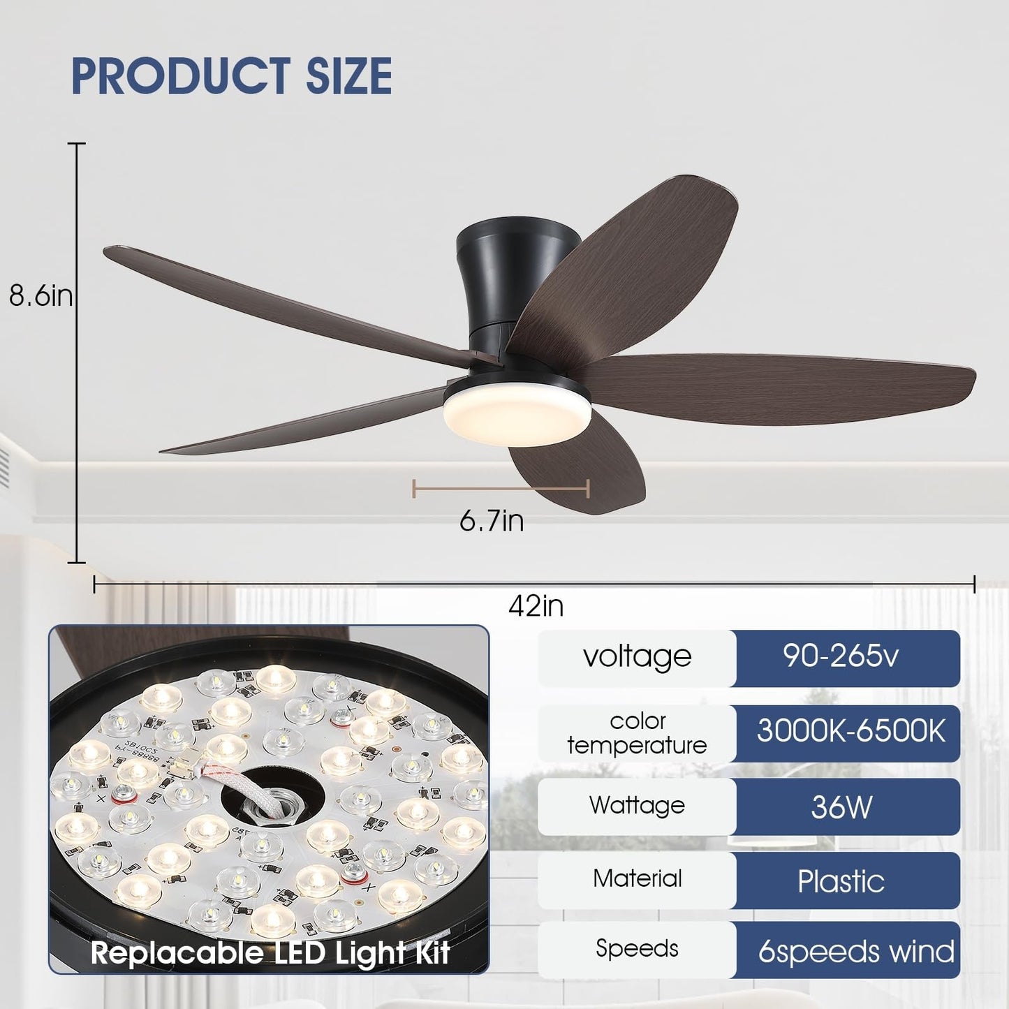 36 or 42 or 48 inch ceiling fan