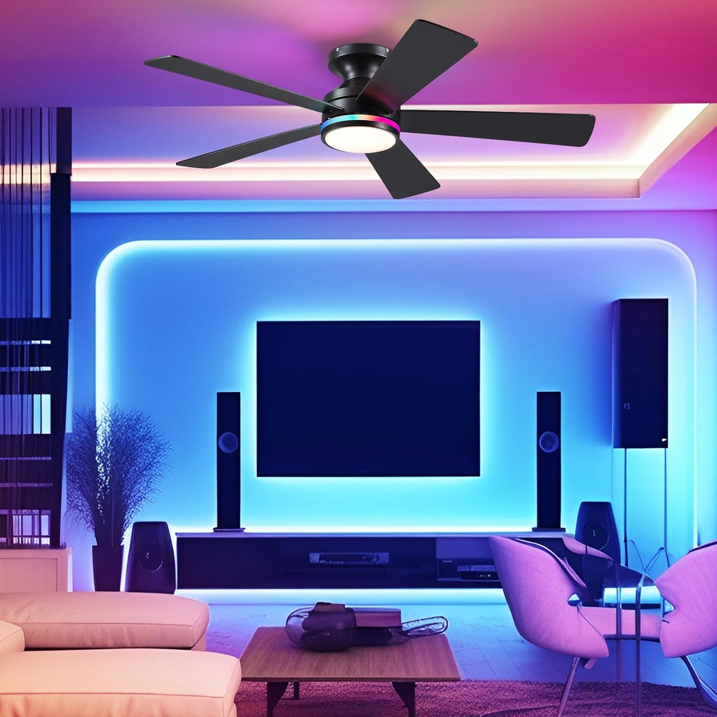 46 Inch Black RGB Ceiling Fan