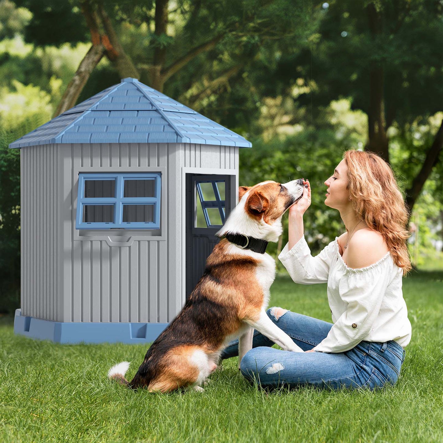Bellura Pet - 37.4 “H Outdoor All Weather Waterproof and Sunproof Dog House
