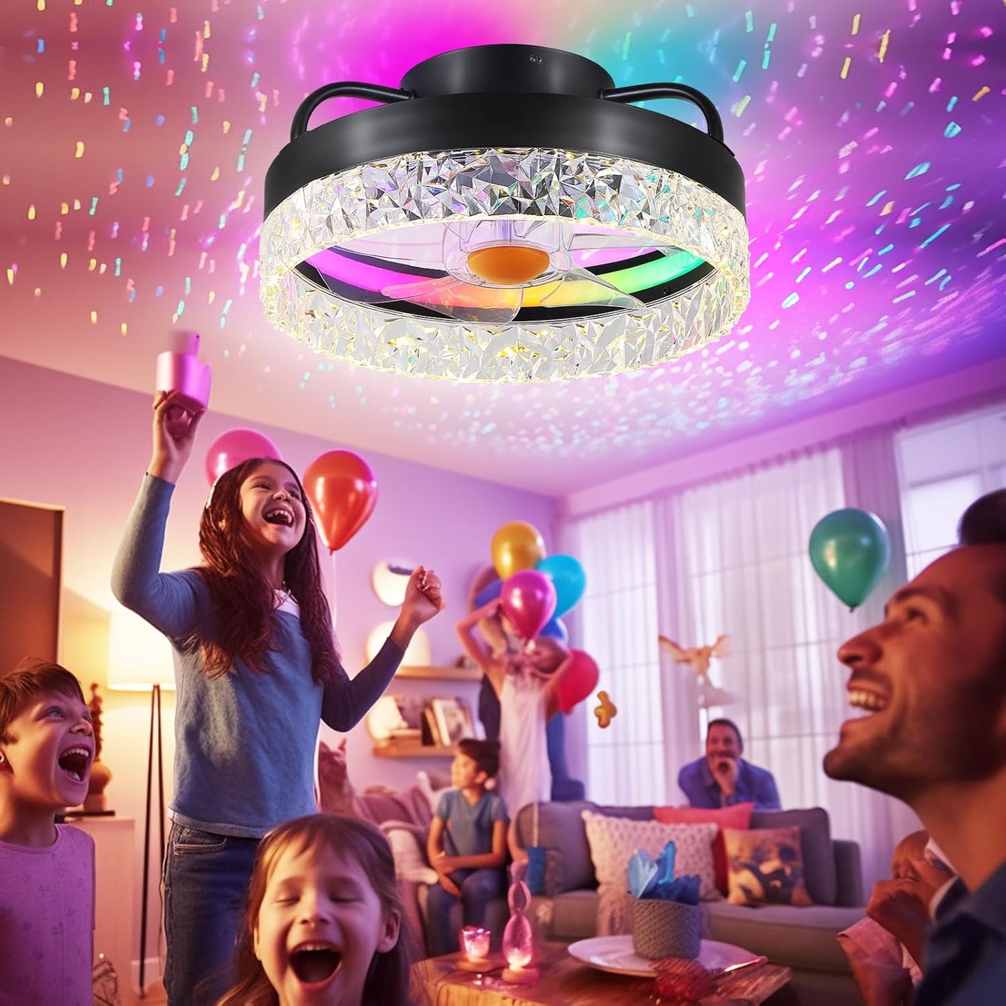 13 Inch RGB Modern Ceiling Fan with Light