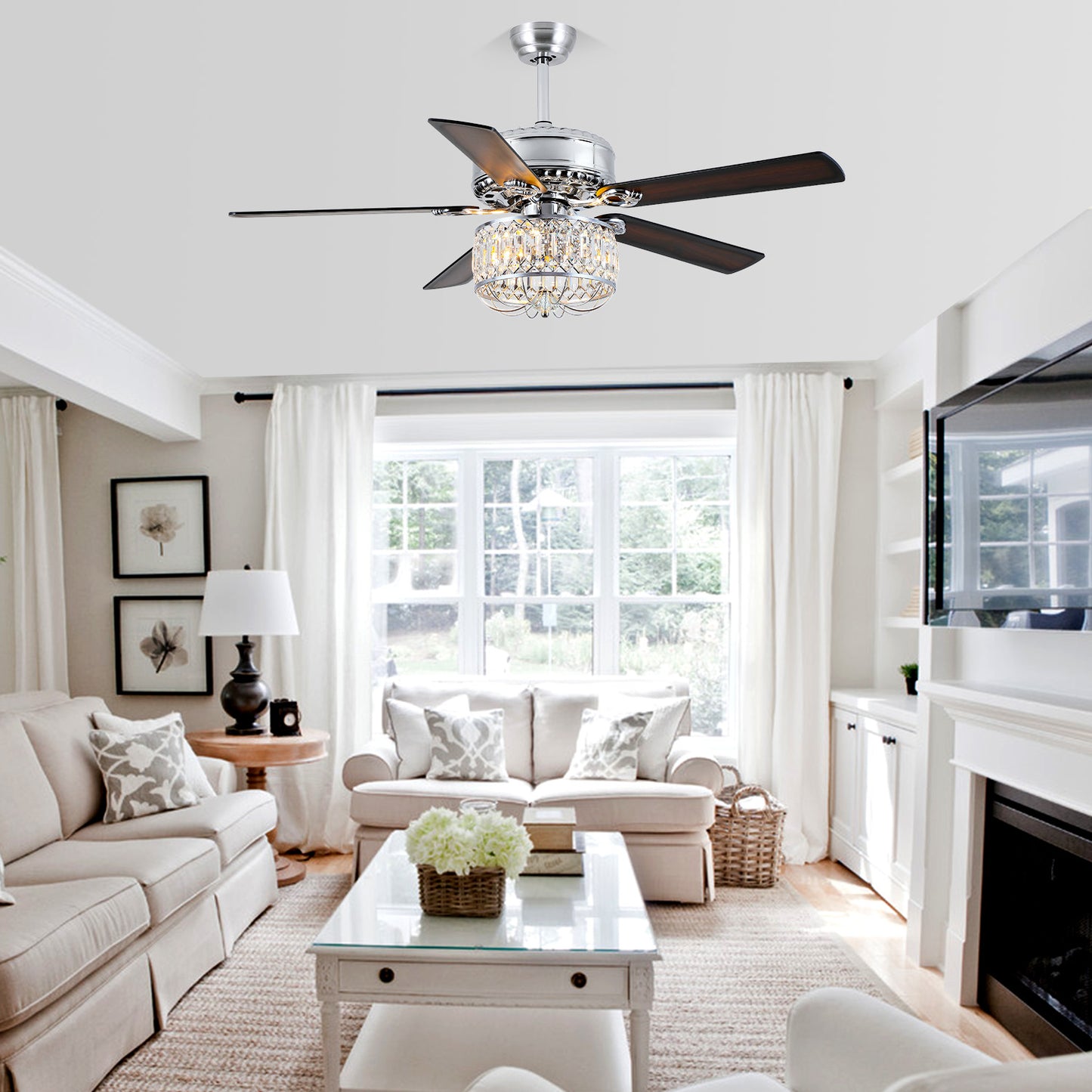 52" Crystal Ceiling Fan with Light,Modern Indoor and Outdoor Ceiling Fan,for Kitchen,Dining Room,Bedroom