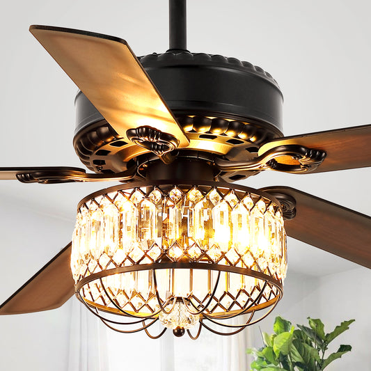 52 Inches Downrod Crystal Ceiling Fan with Light, different Decor Style,for Kitchen,Dining Room,Bedroom