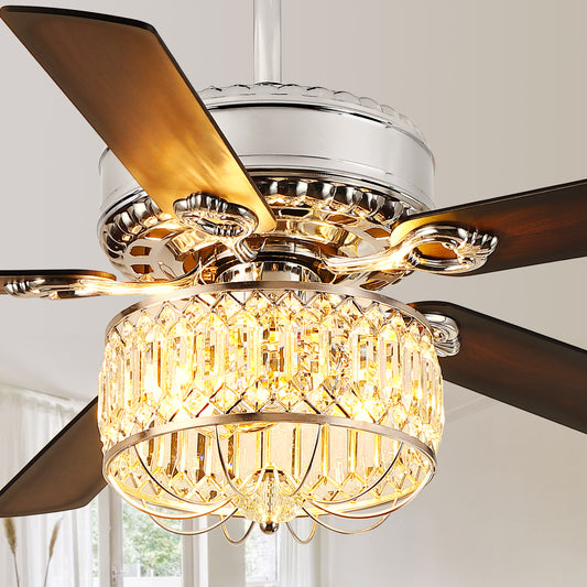 52" Crystal Ceiling Fan with Light,Modern Indoor and Outdoor Ceiling Fan,for Kitchen,Dining Room,Bedroom