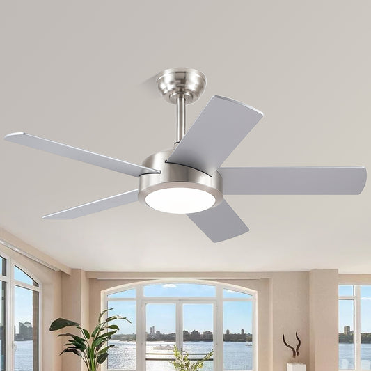 46 Downrod Ceiling Fan with Light-Nickle