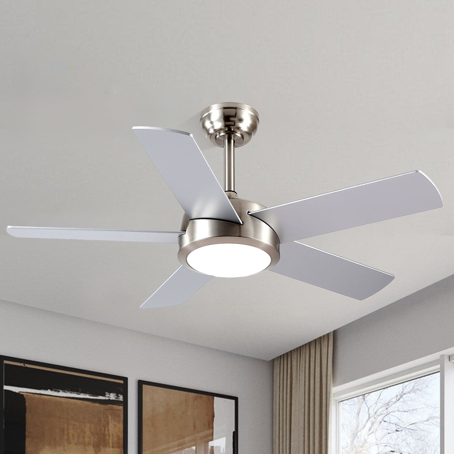 46 Downrod Ceiling Fan with Light-Nickle
