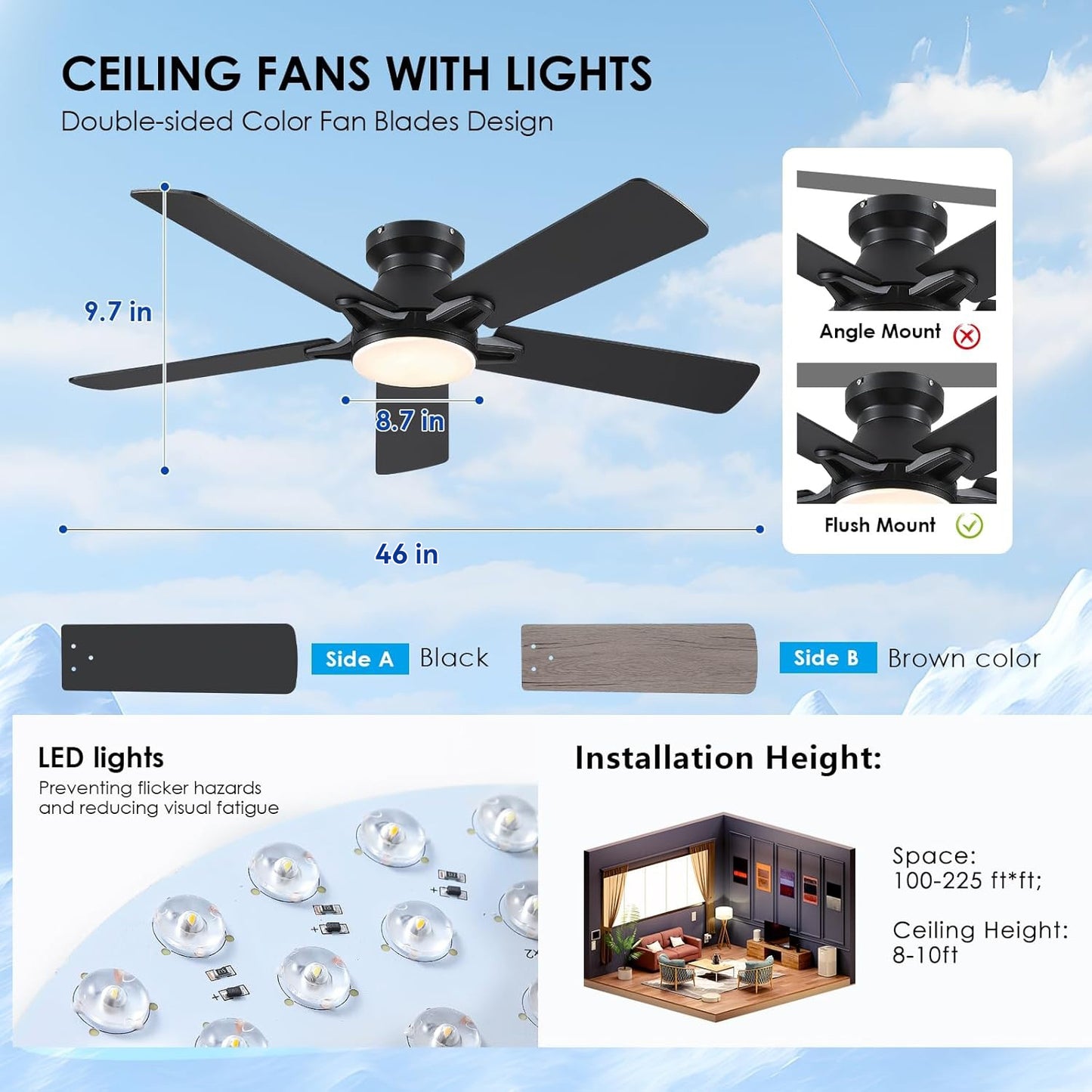 46 Inches Low Profile Ceiling Fan