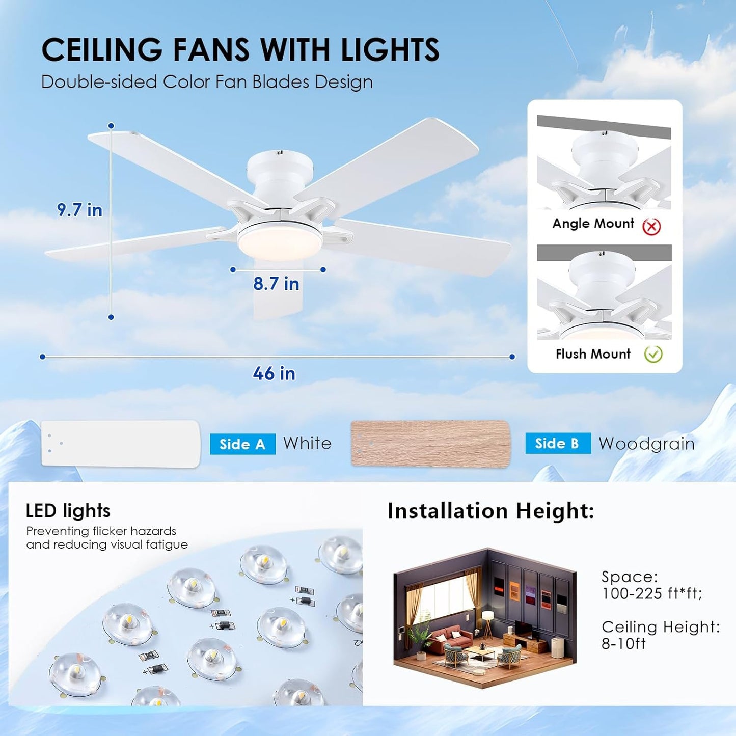 46 Inches Low Profile Ceiling Fan