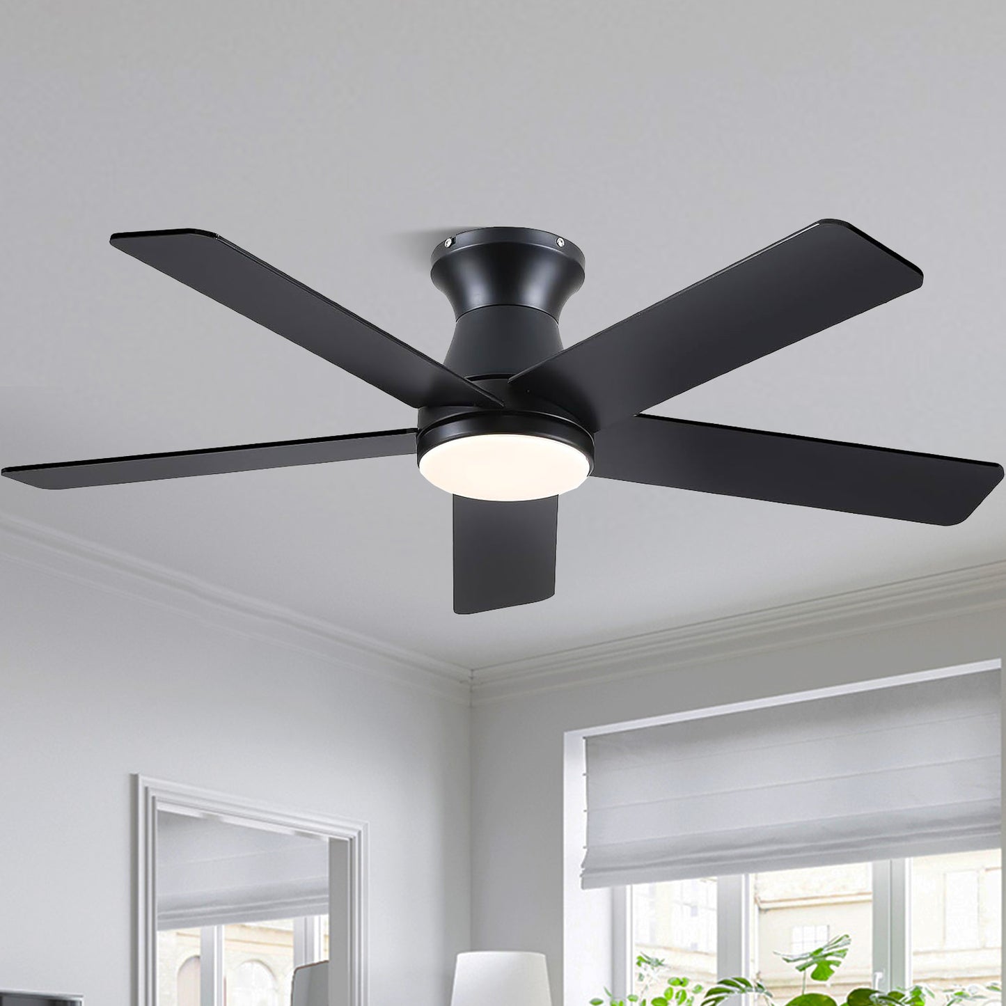 46 Inches Flush Mount Ceiling Fan Light,5 Blades,Reversible Airflow