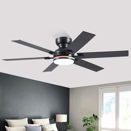 52 Inch RGB Flush Mount Ceiling Fan with Light and Remote