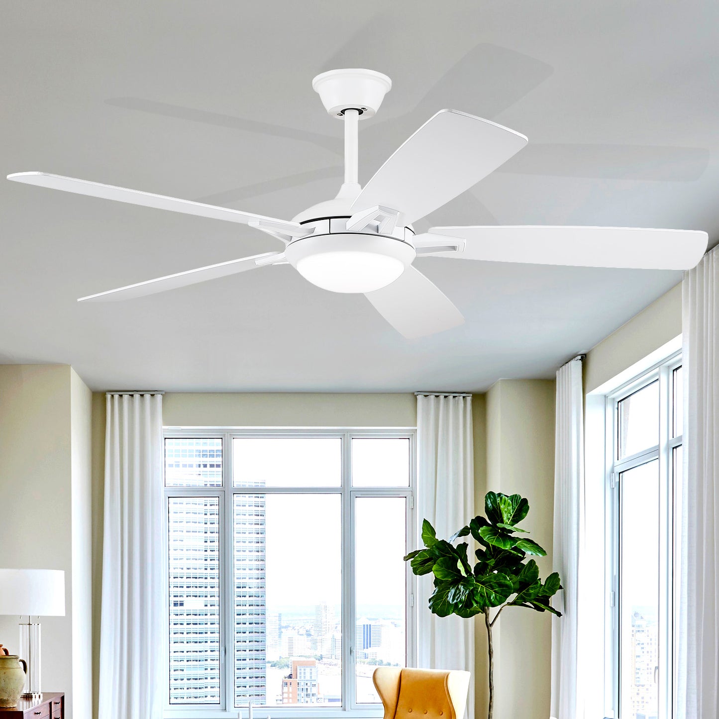 52 Inch Down Rod Ceiling Fan with Light,Dual side Blades