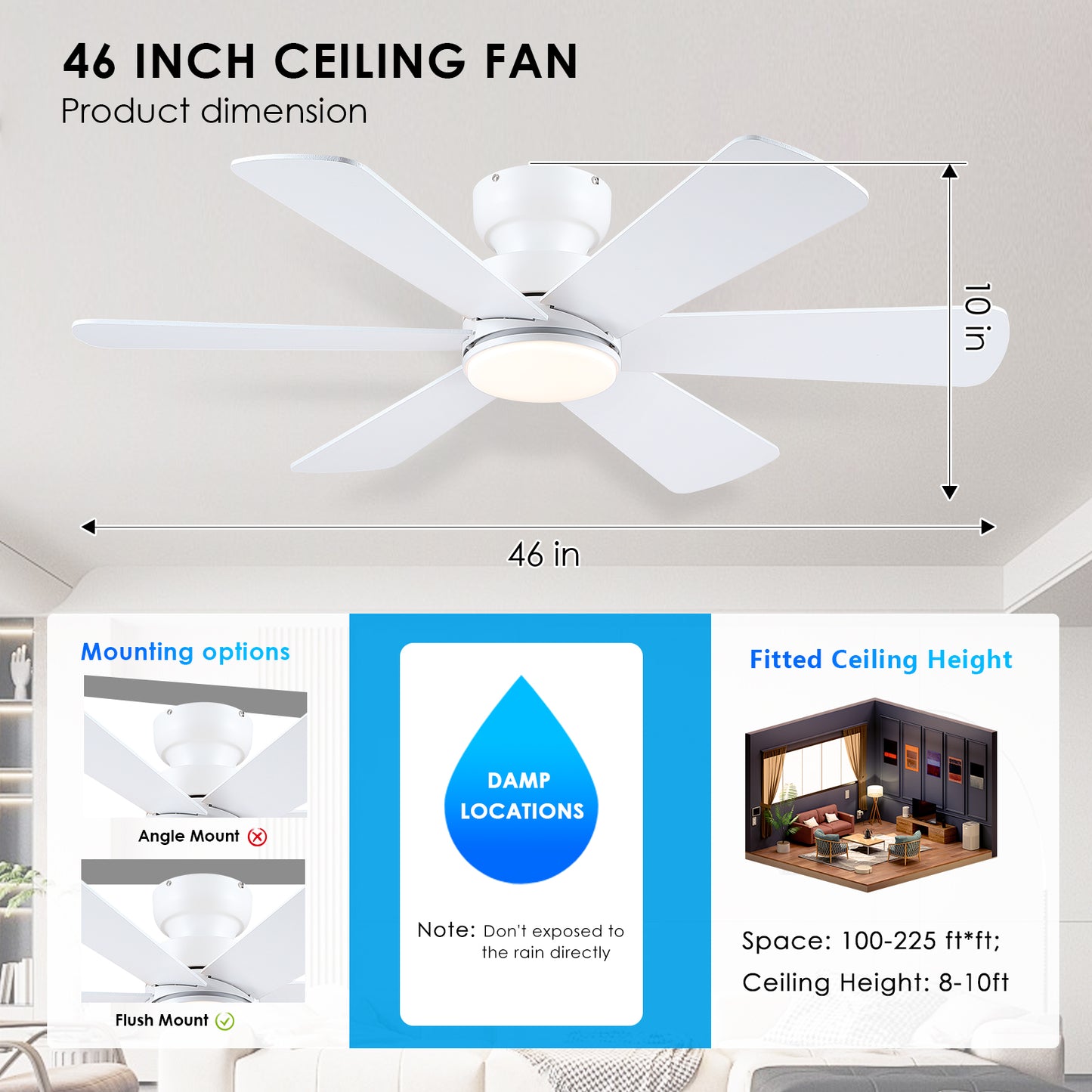 46 Inch Downrod  Ceiling Fan with 5 Blades