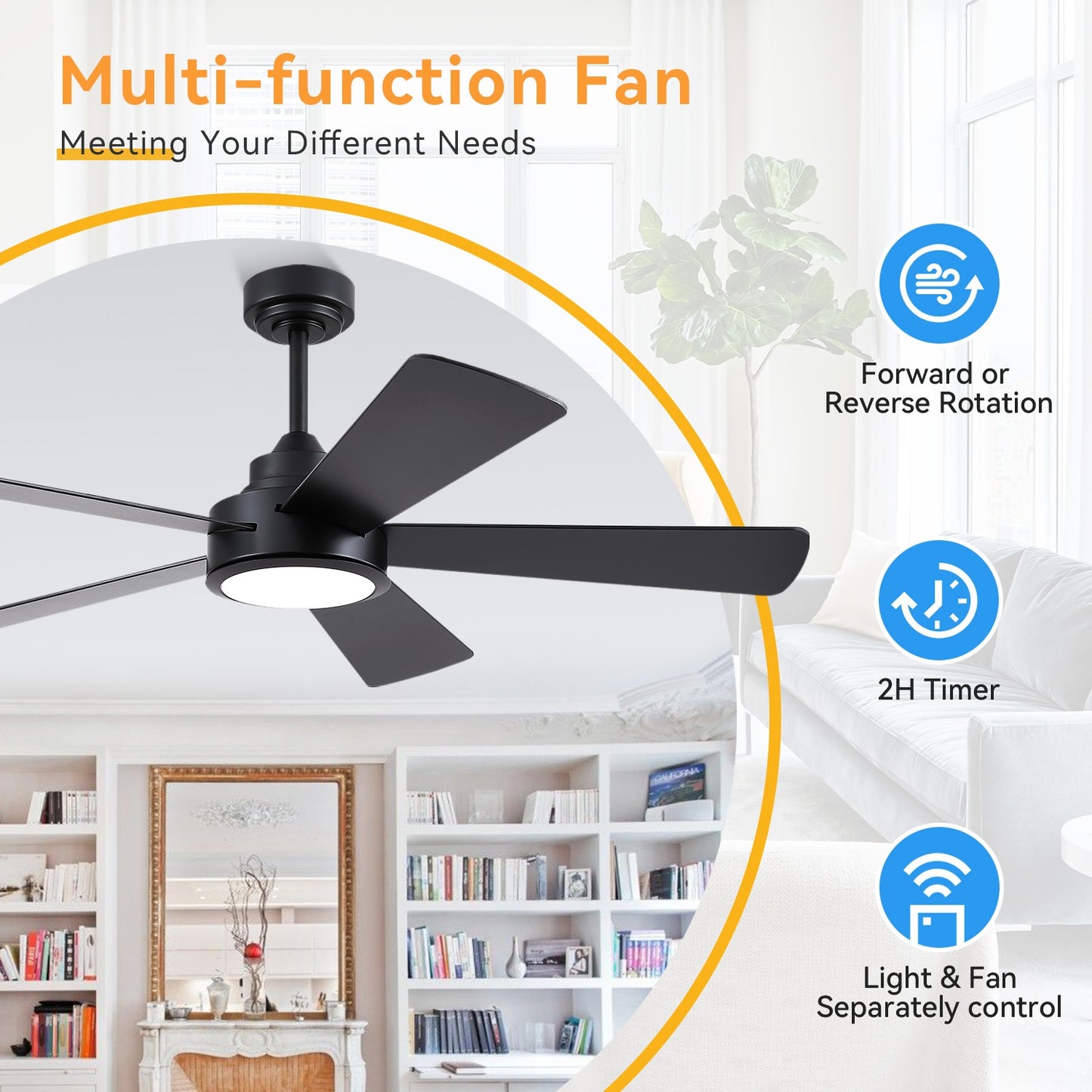 52 Inch Modern Ceiling Fan for Living Room