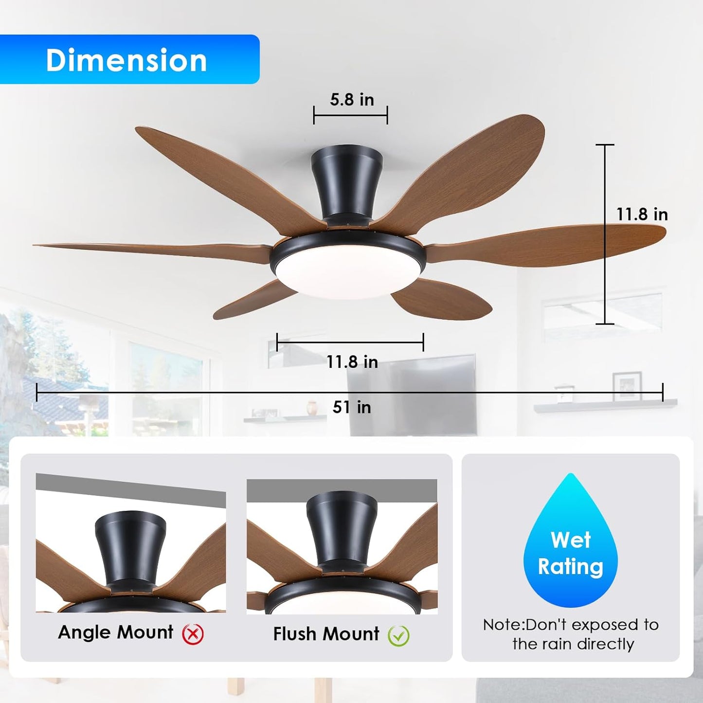 51 Inch Flush Mount Ceiling Fan