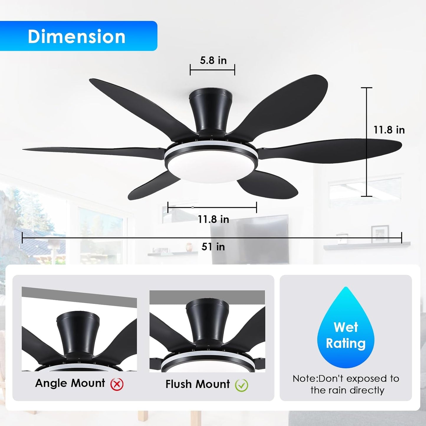 51 Inches Flush Mount Ceiling Fan