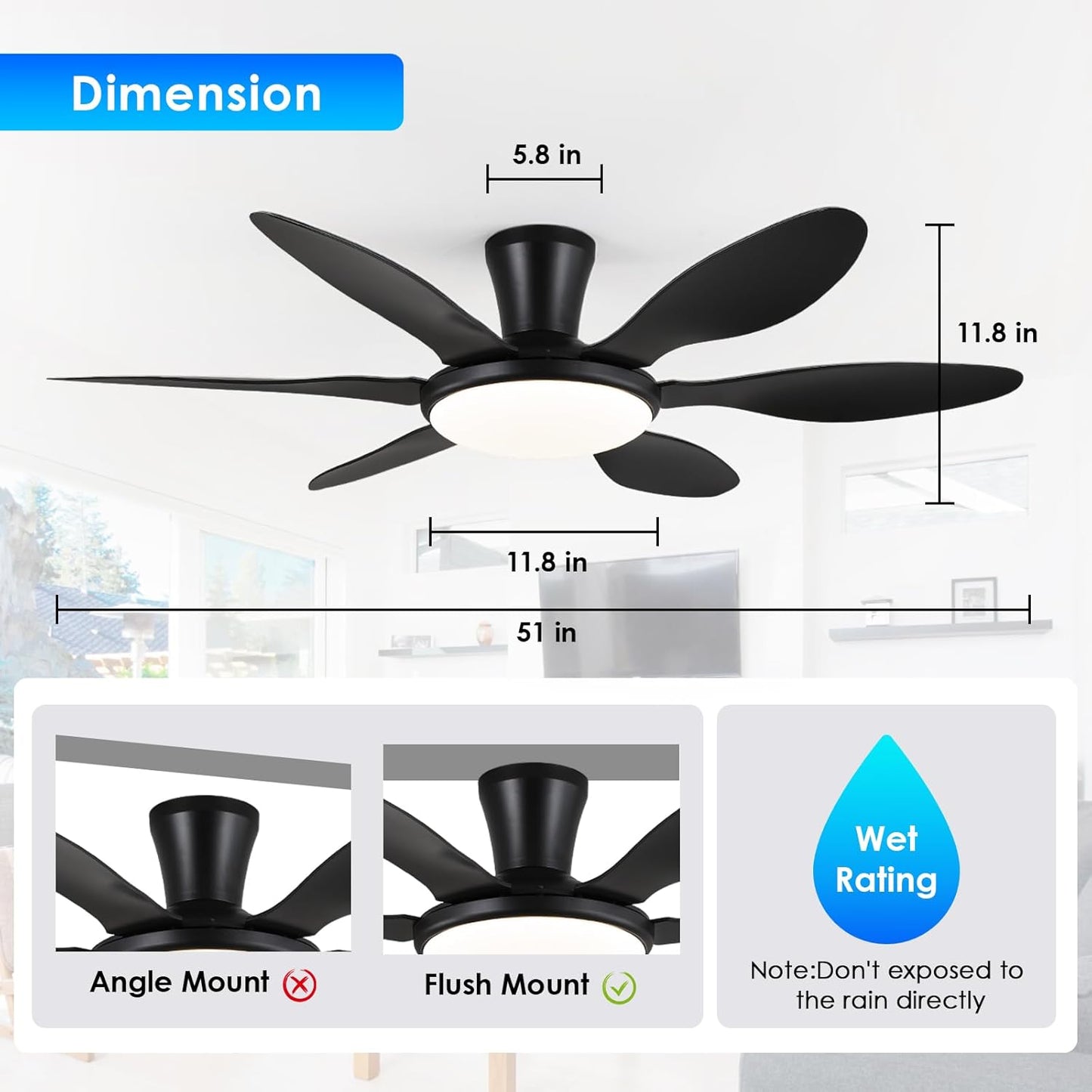 51 Inch Flush Mount Ceiling Fan