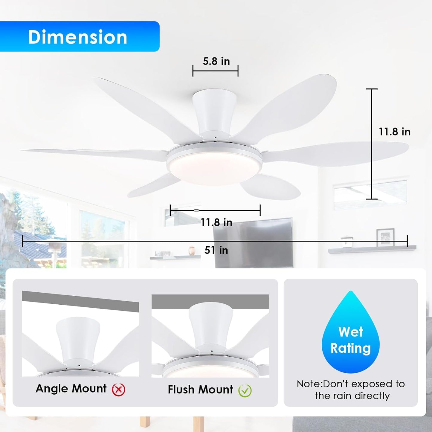 51 Inch Flush Mount Ceiling Fan