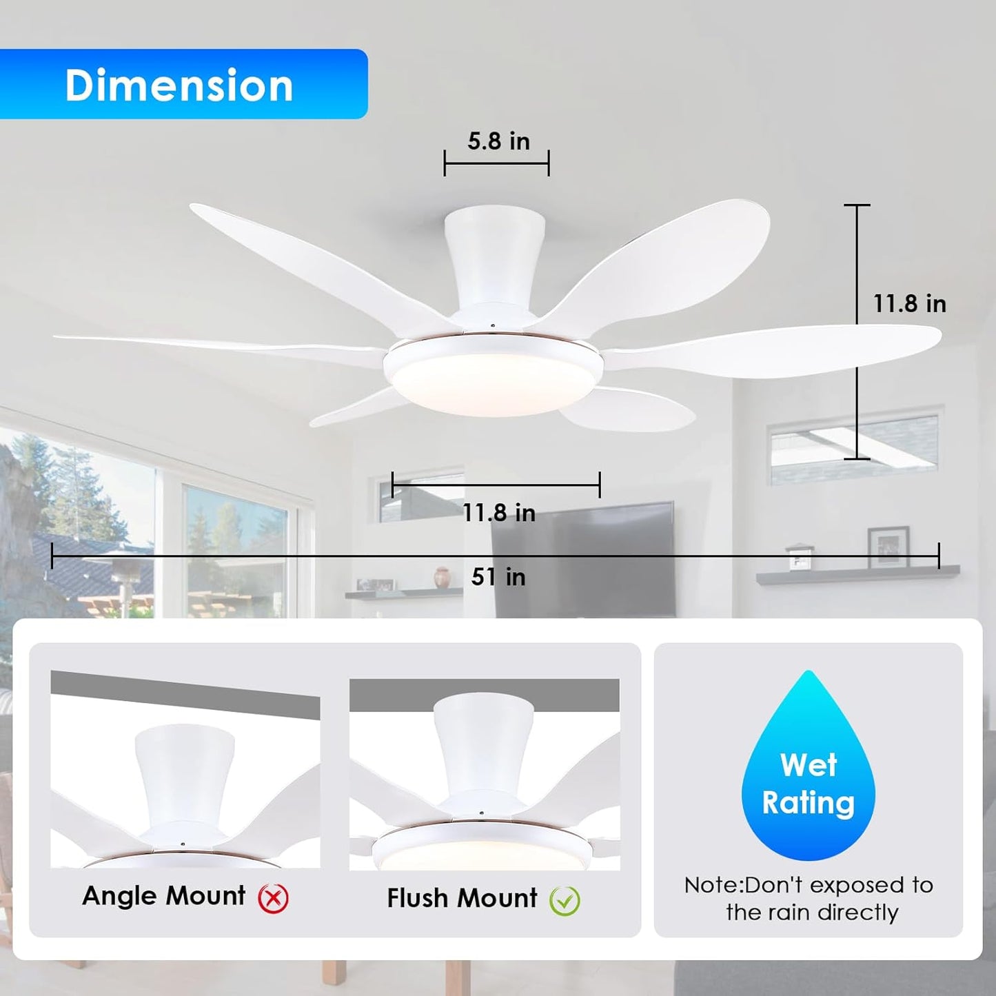 51 Inch Flush Mount Ceiling Fan