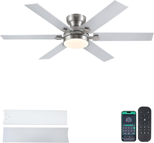 52 Inches Flus Mount 6 Blades Ceiling Fan with light