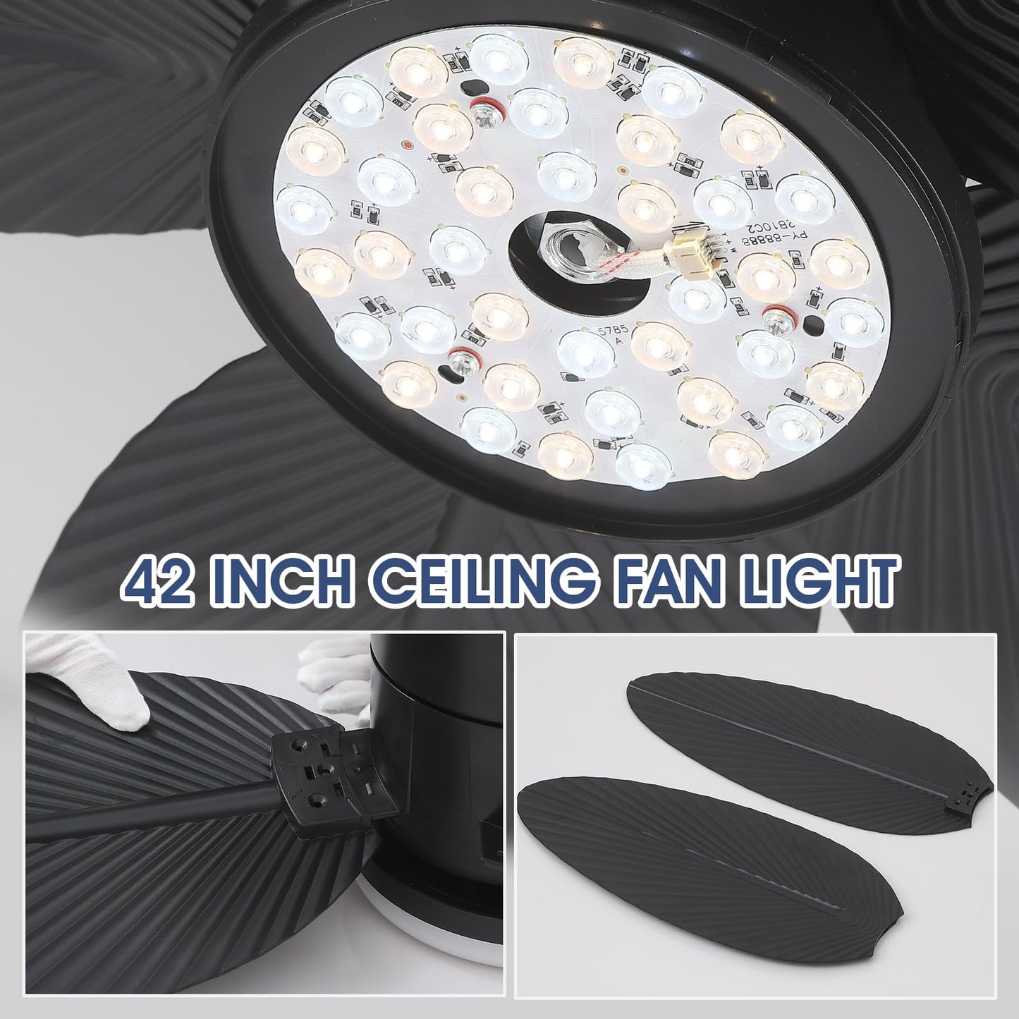 42 inch Flush Mount Palm Leaf Ceiling Fan Light