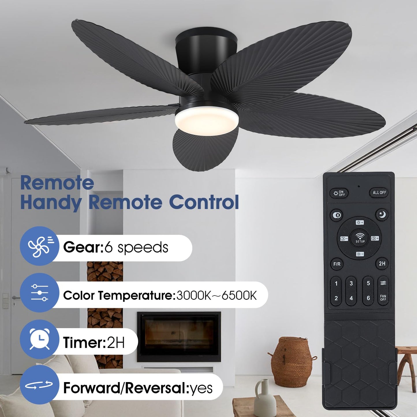 42 Inch Palm Leaf Flush Mount Ceiling Fan