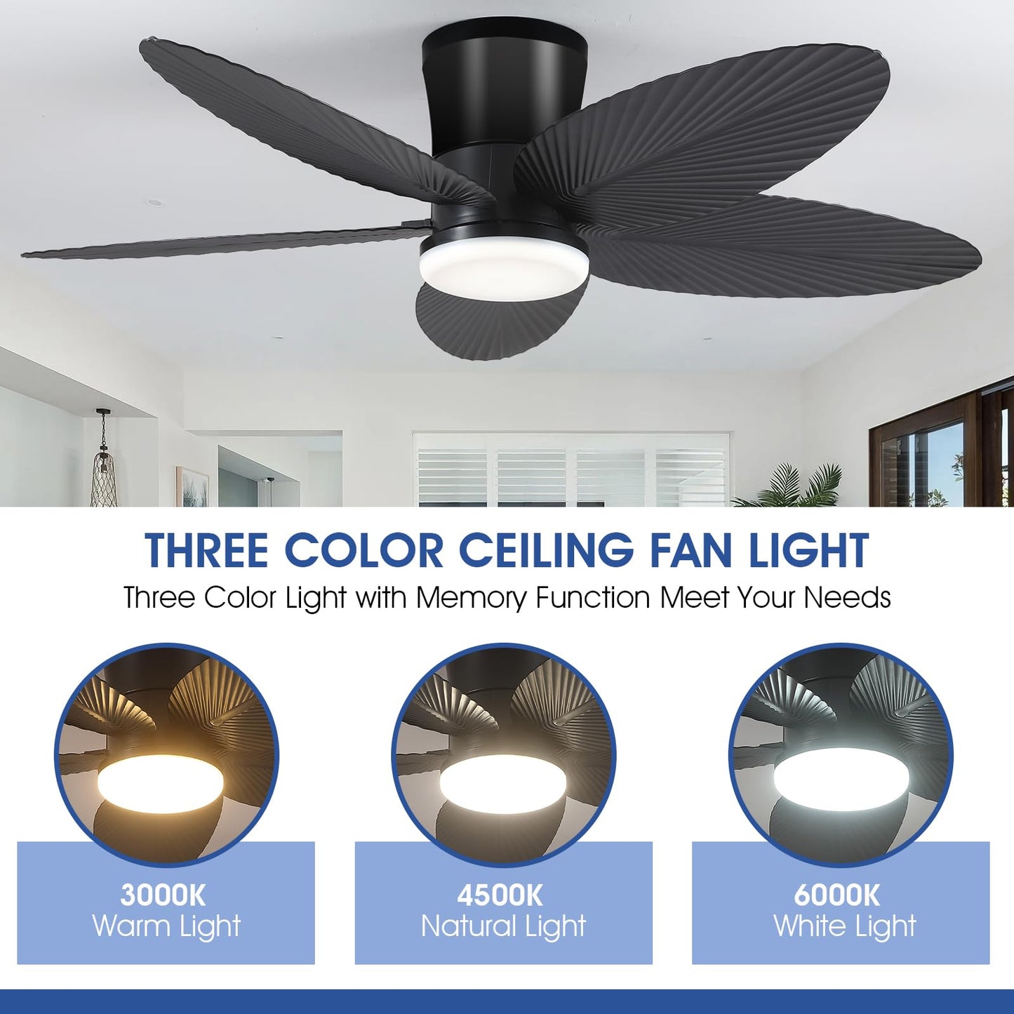 42 Inch Palm Leaf Flush Mount Ceiling Fan