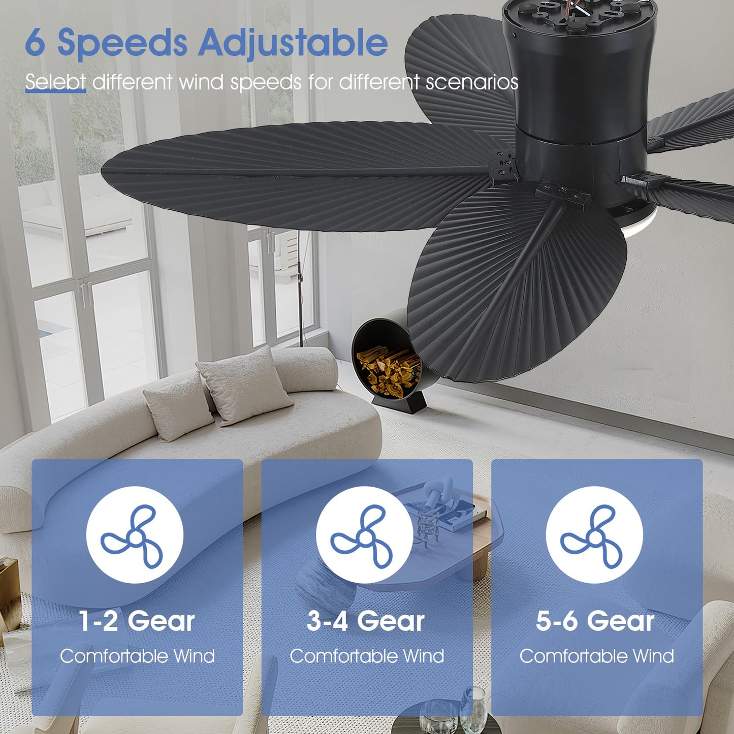 42 Inch Palm Leaf Flush Mount Ceiling Fan