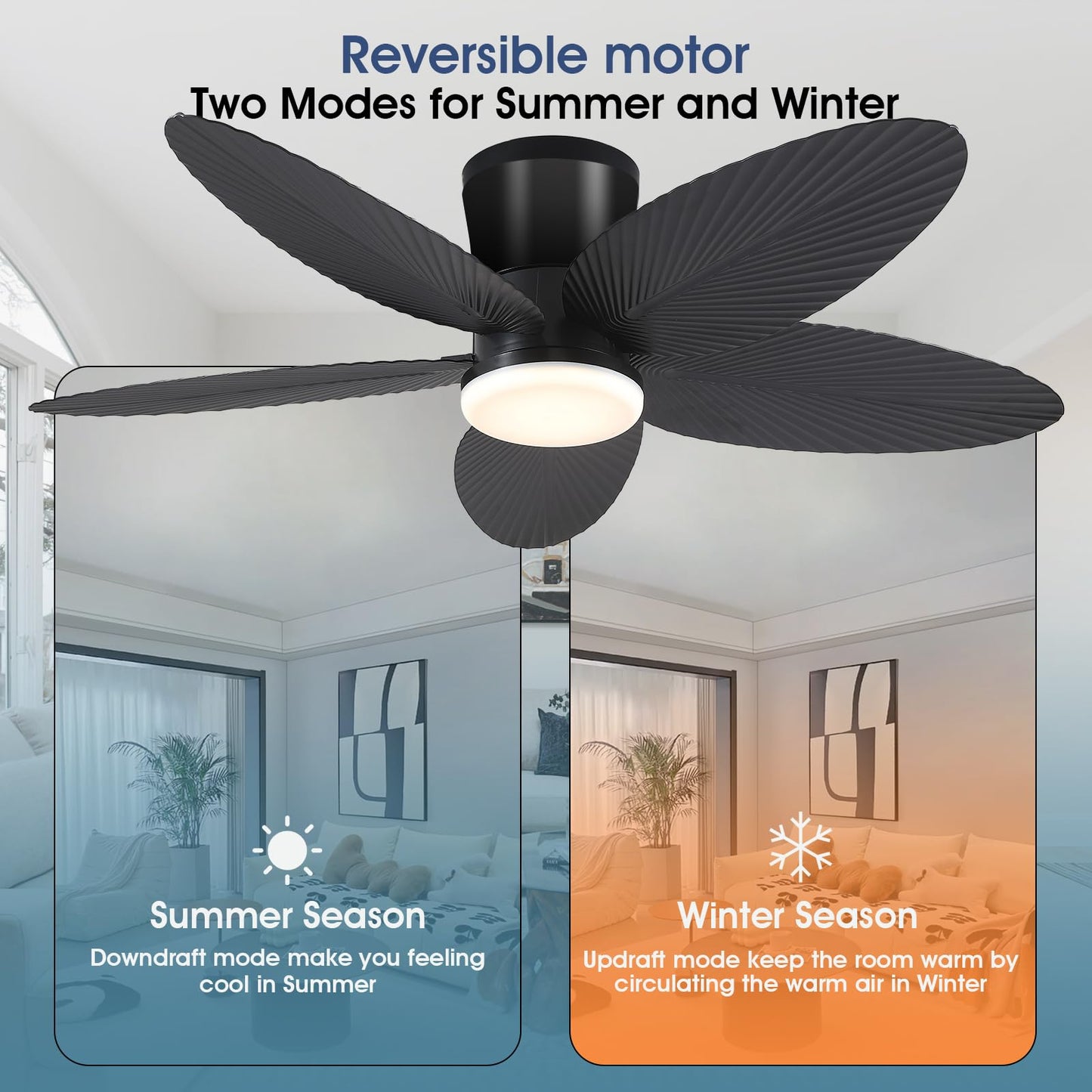 42 Inch Palm Leaf Flush Mount Ceiling Fan