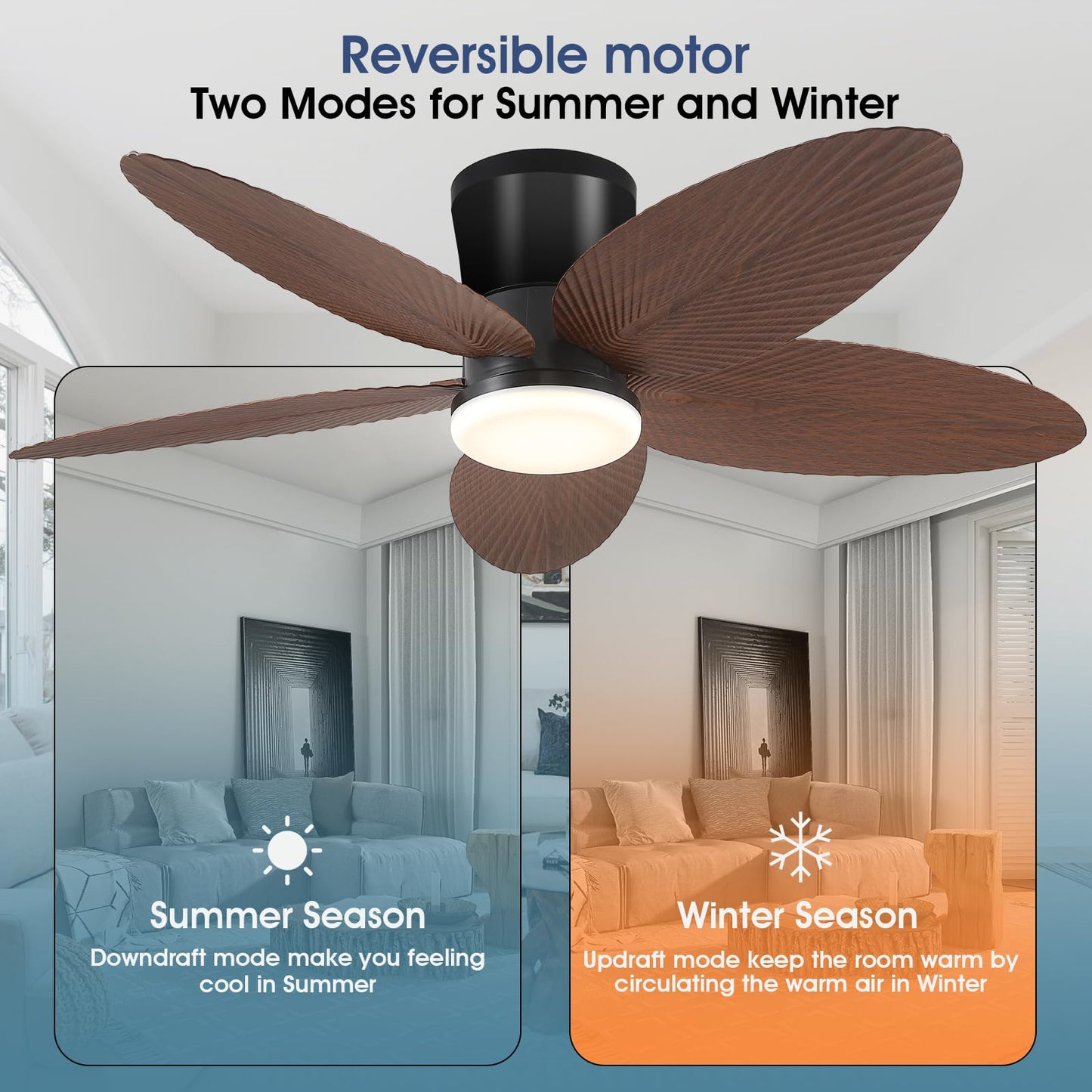 42 Inch Palm Leaf Flush Mount Ceiling Fan