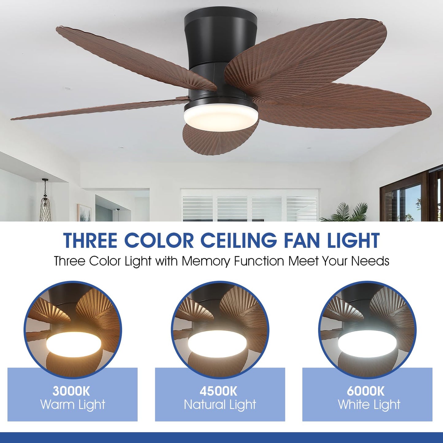 42 Inch Palm Leaf Flush Mount Ceiling Fan