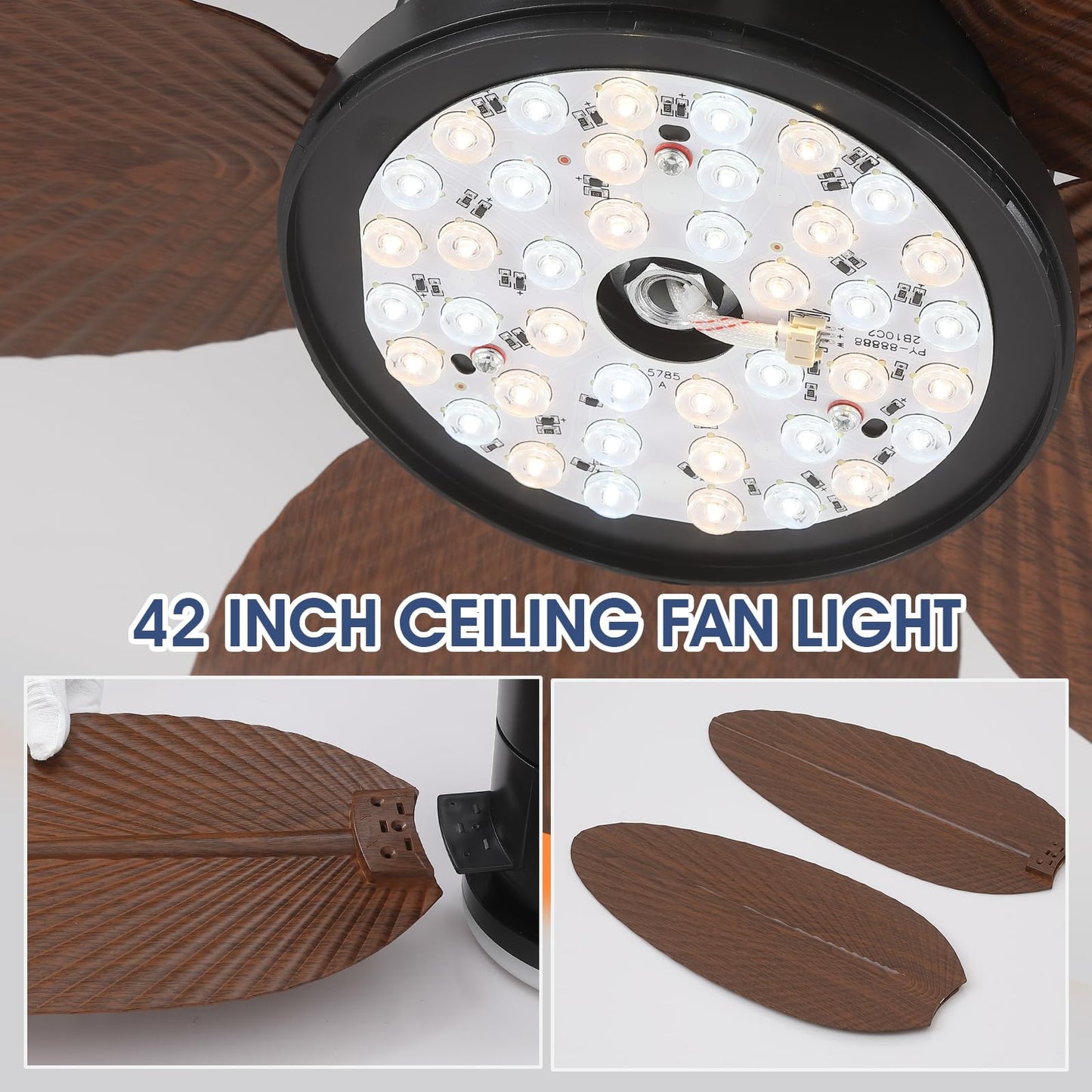 42 Inch Palm Leaf Flush Mount Ceiling Fan