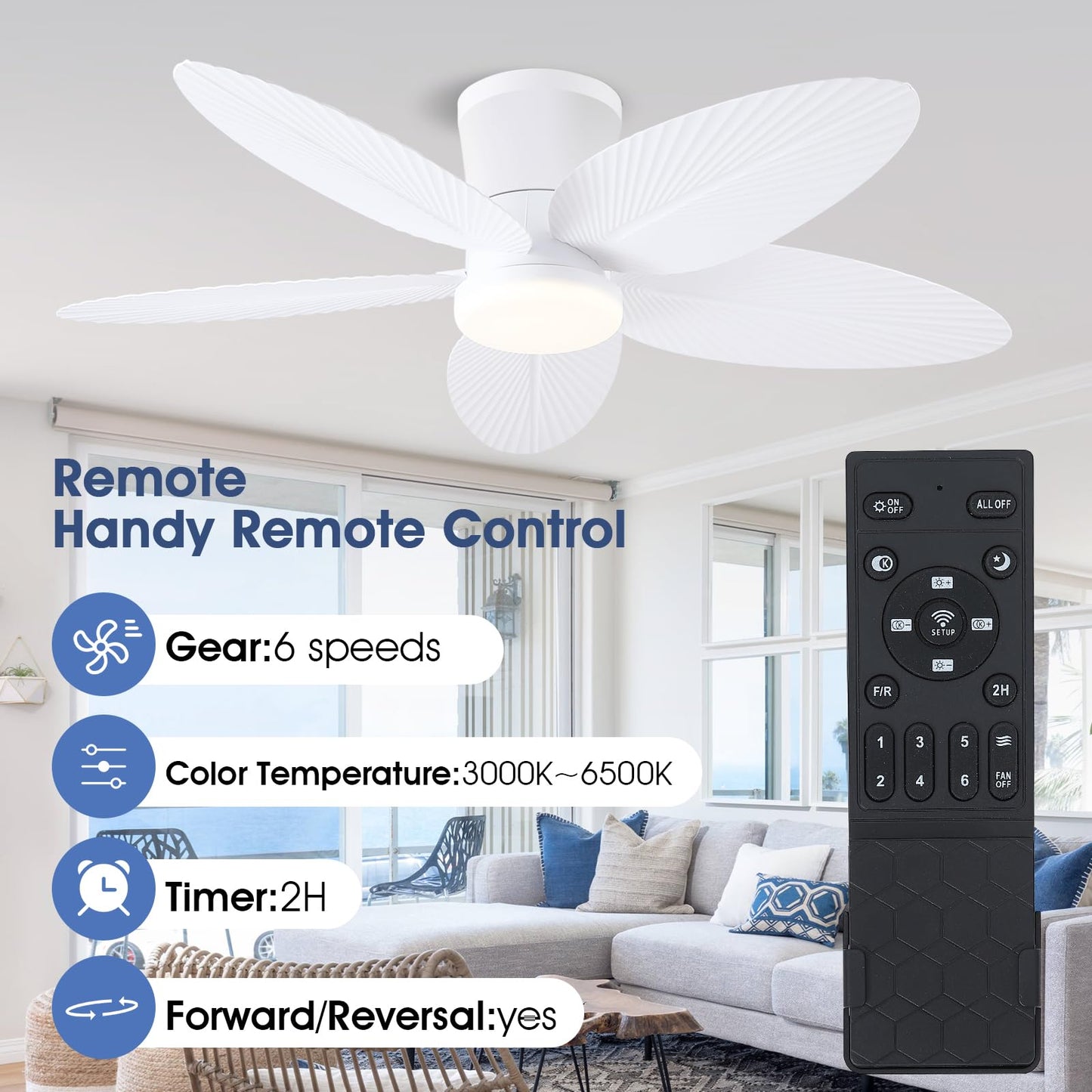 42 Inch Palm Leaf Flush Mount Ceiling Fan