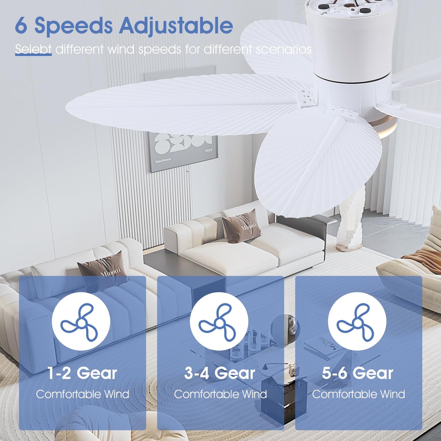 42 Inch Palm Leaf Flush Mount Ceiling Fan