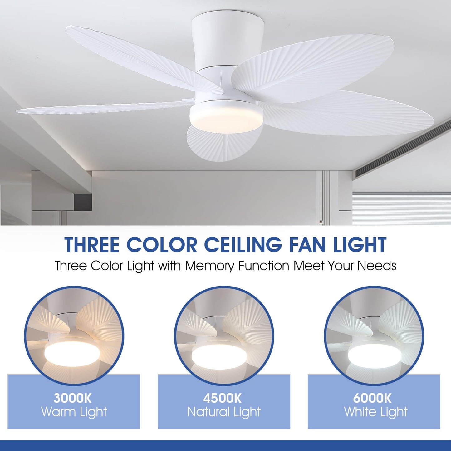 42 Inch Palm Leaf Flush Mount Ceiling Fan