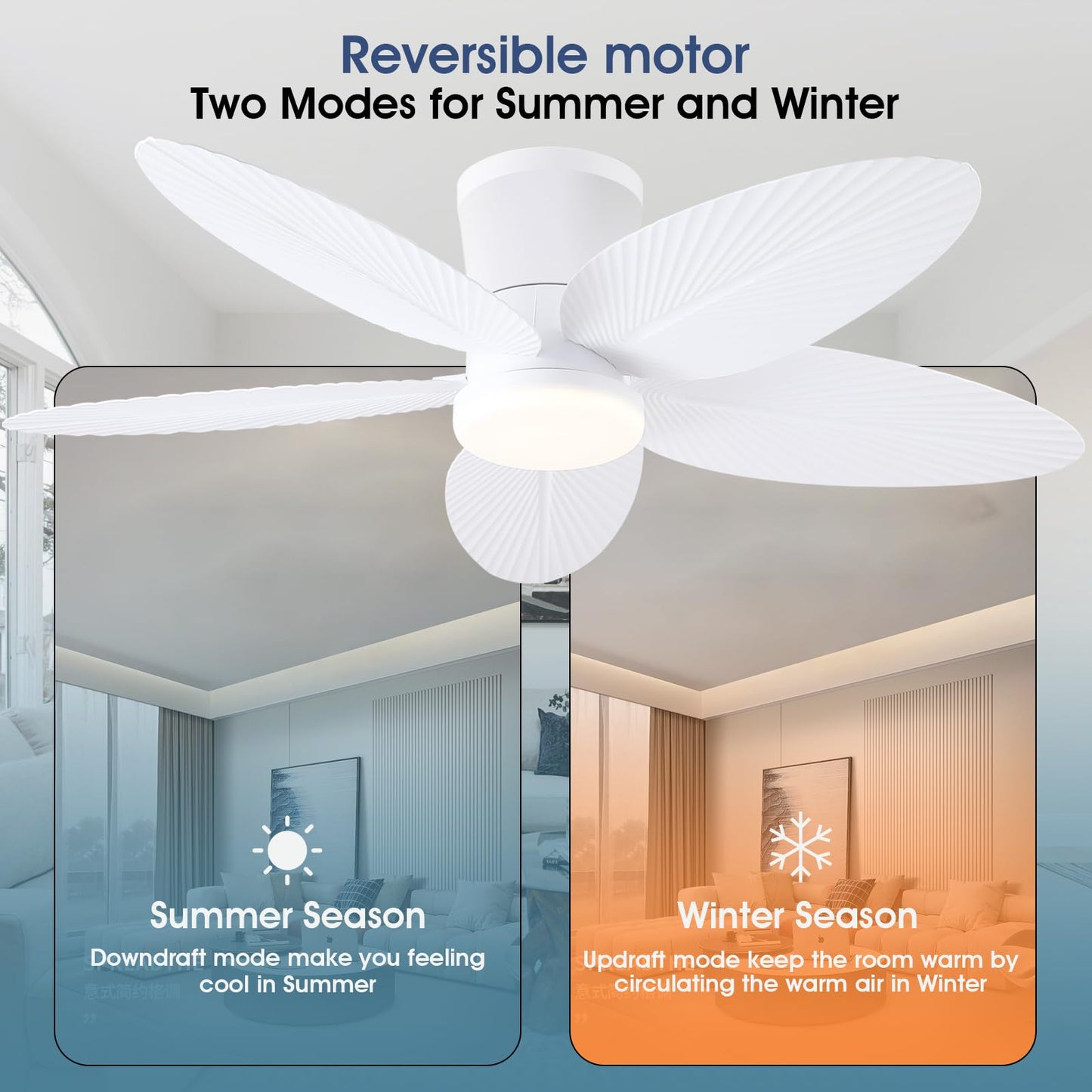 42 Inch Palm Leaf Flush Mount Ceiling Fan