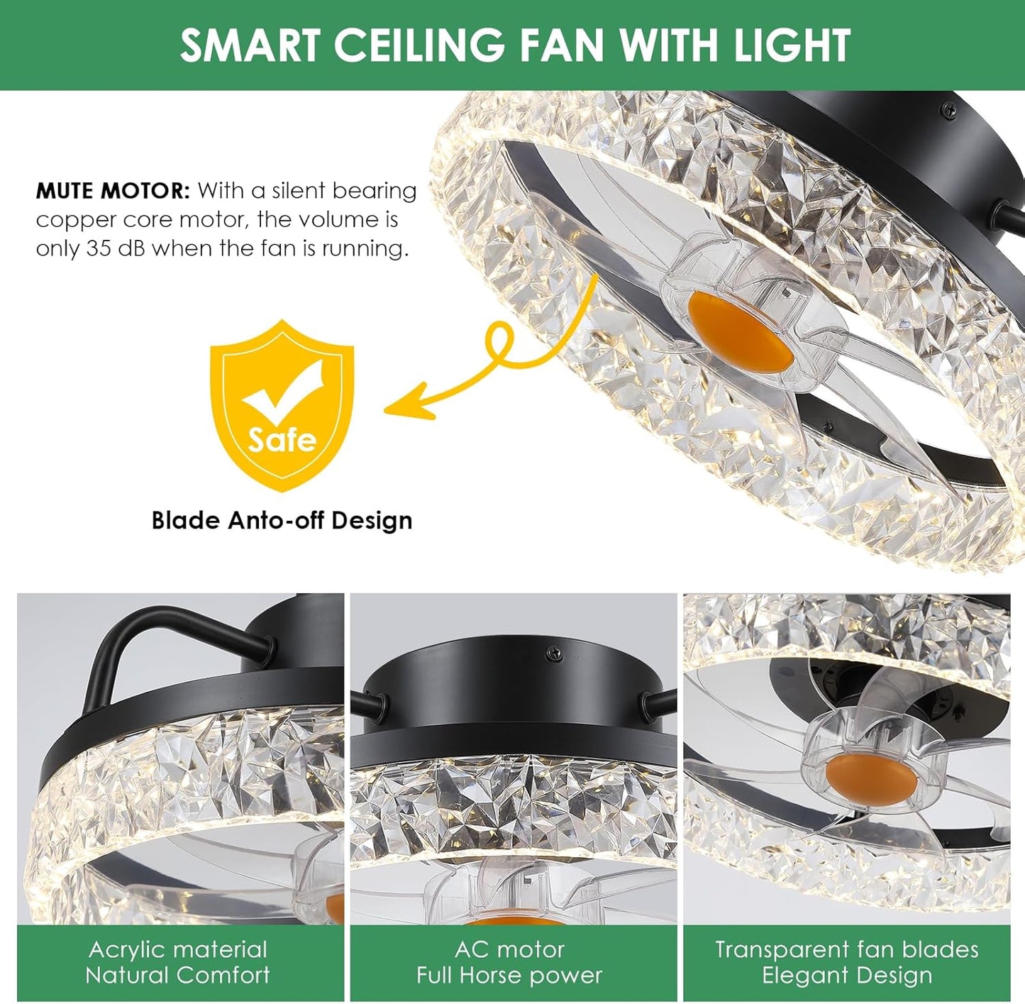 13 inch Modern Cute ceiling Fan with Light