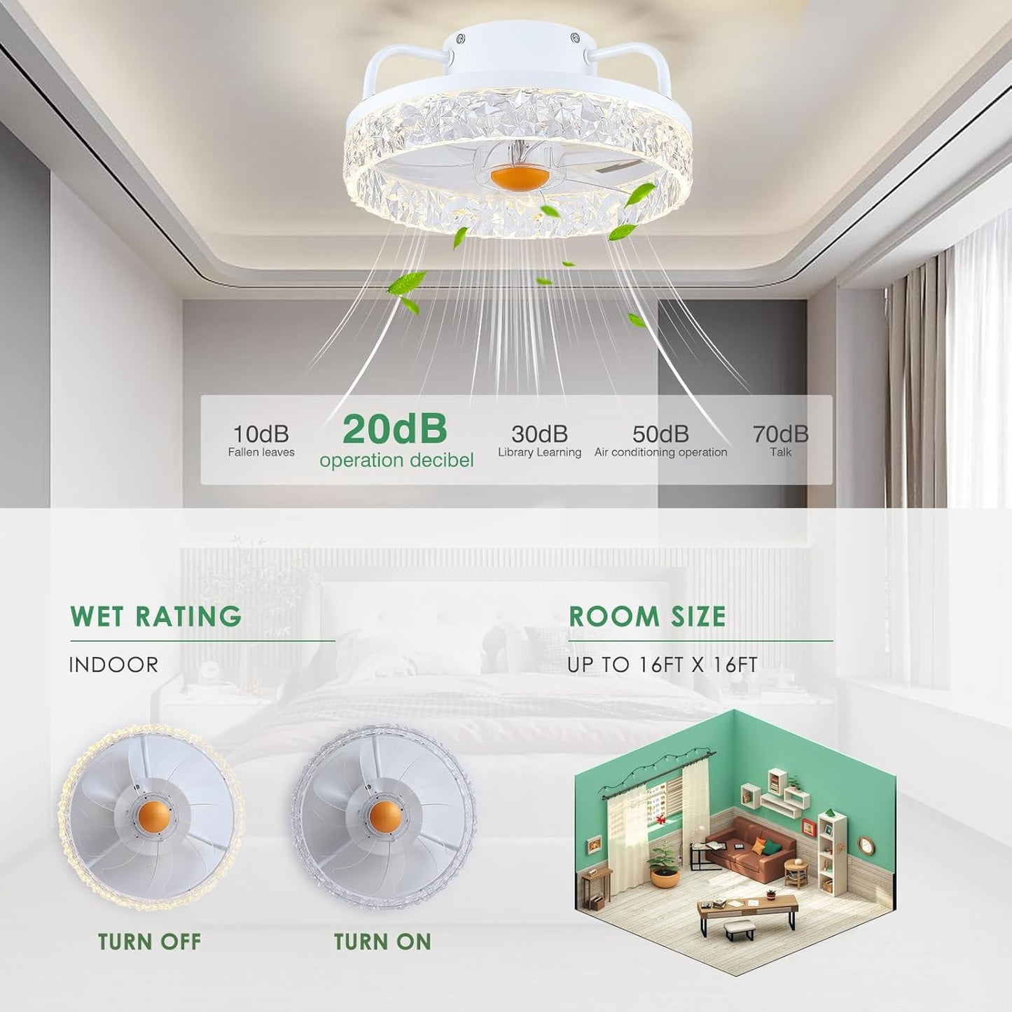 13 Inch Modern Ceilng Fan with Light for Small Room